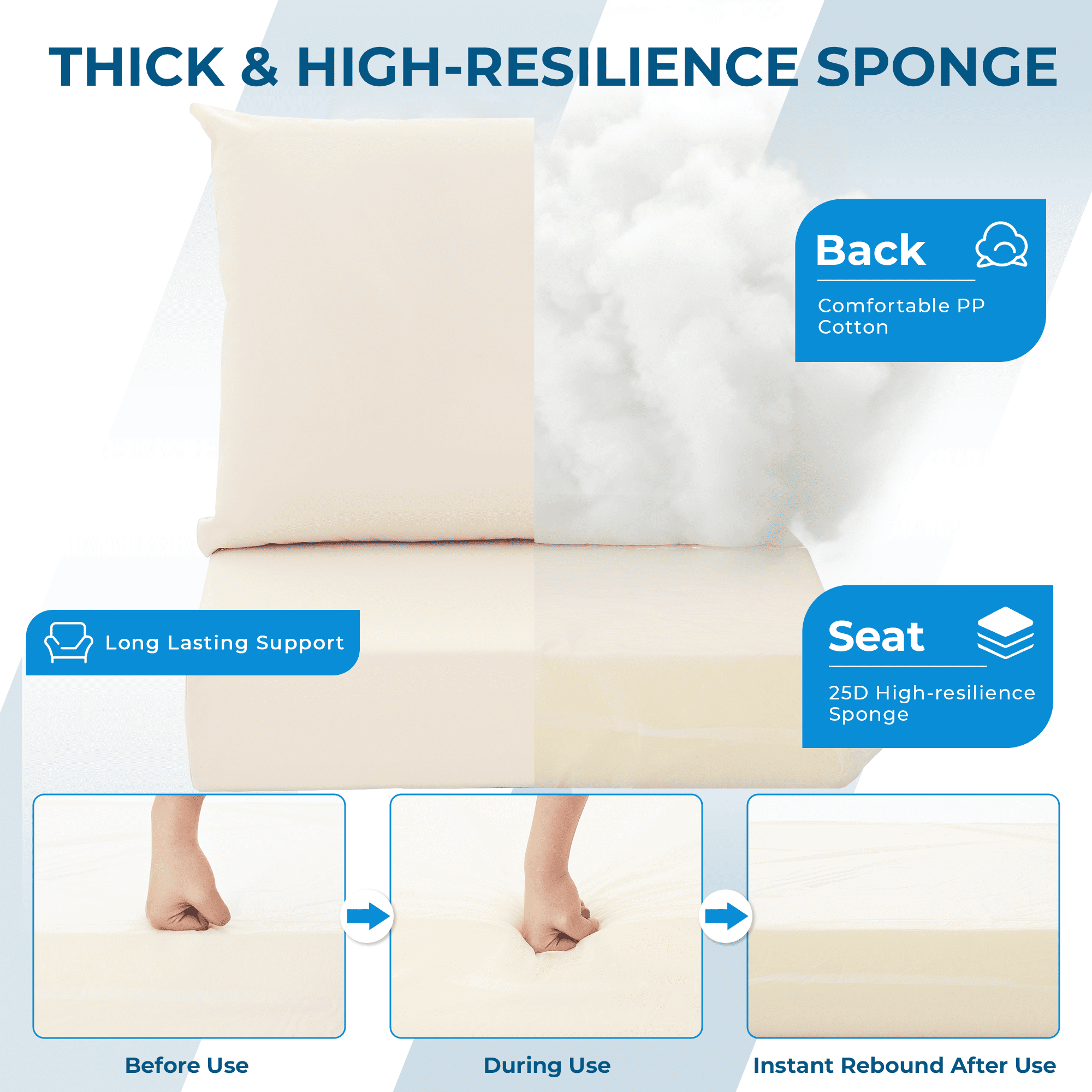 HOMREST Patio Furniture Cushions with Handle and Ties, Waterproof, Fade-resistant Outdoor Couch Cushion, Chair Pads for Dining Chairs, Beige