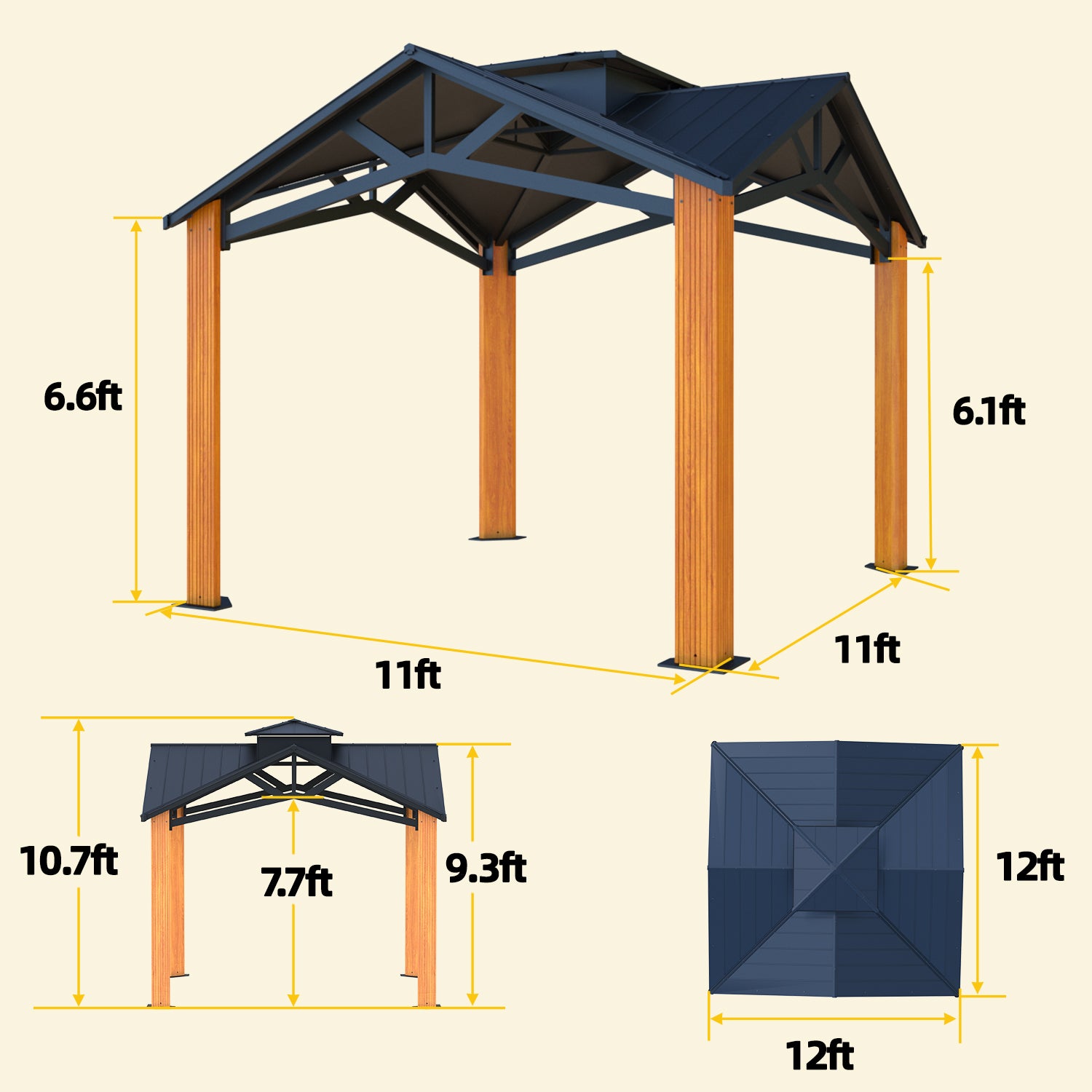 HOMREST  12 x 12 FT Modern Gazebo with Double Roof and Enhanced Drainage System, Built for Harsh Weather