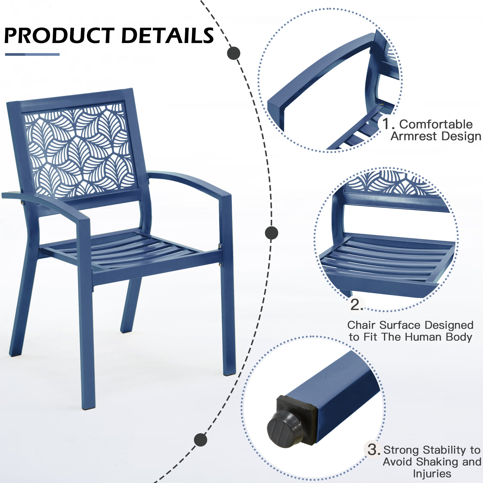HOMREST 3-Piece Outdoor Bistro Set – Metal Chairs & Table, Floral Back Design, Peacock Blue