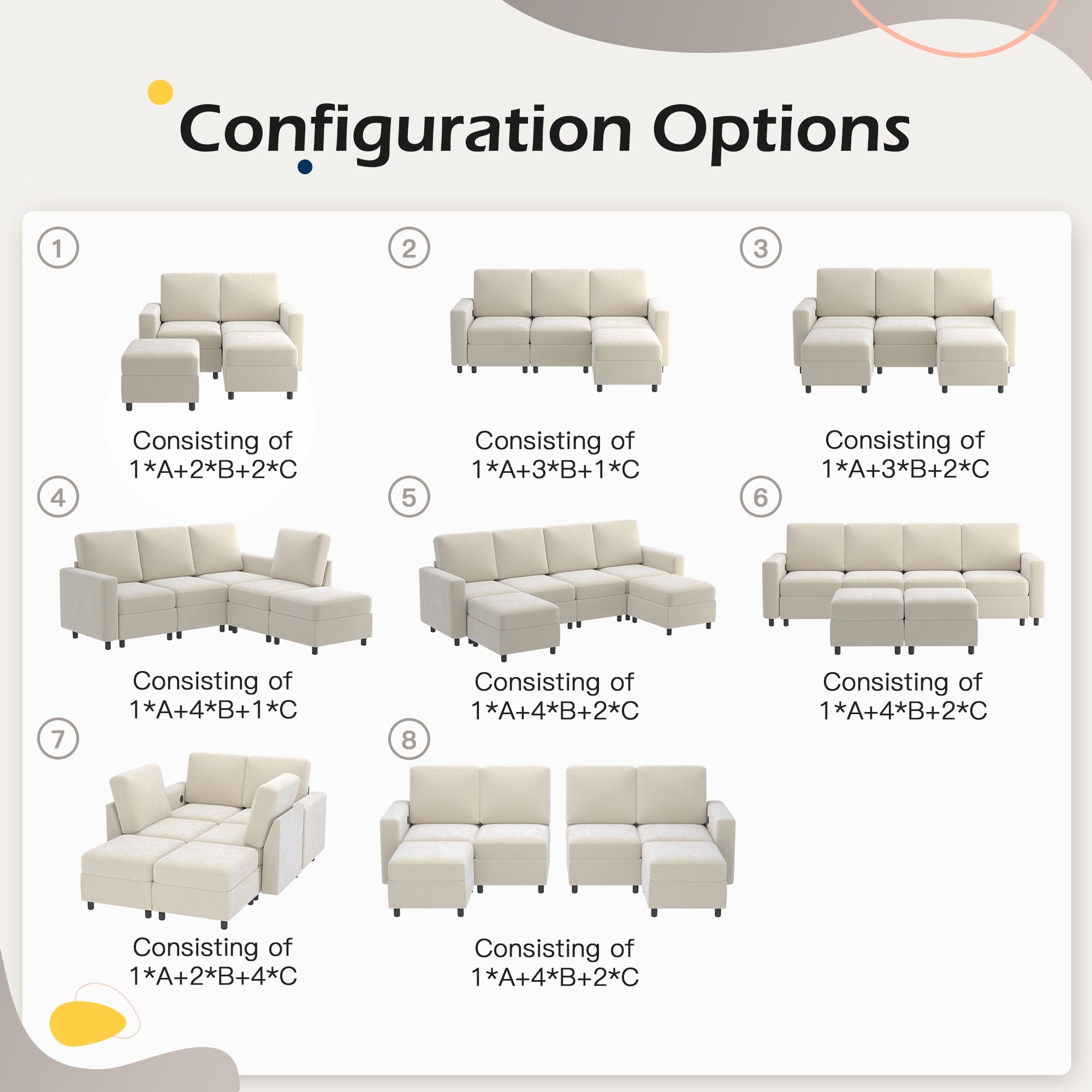 After-Sales Purchase Only – 6  Piece Modular Sectional Couch Box A and Box B