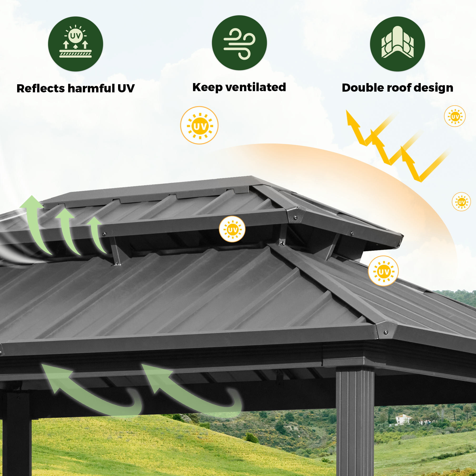 HOMREST 8x6 FT Outdoor Grill Gazebo with Double Steel Roof & Shelves