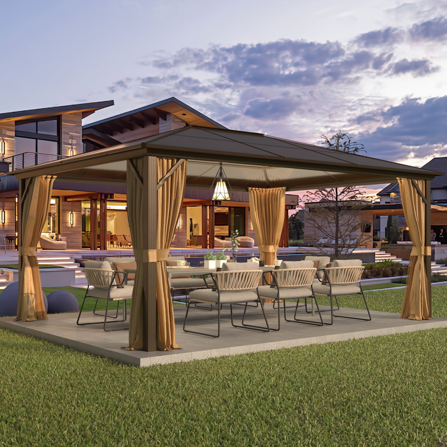 Homrest 12' x 16'  Hardtop Gazebo, Outdoor Polycarbonate Roof Canopy, Aluminum Frame Permanent Pavilion