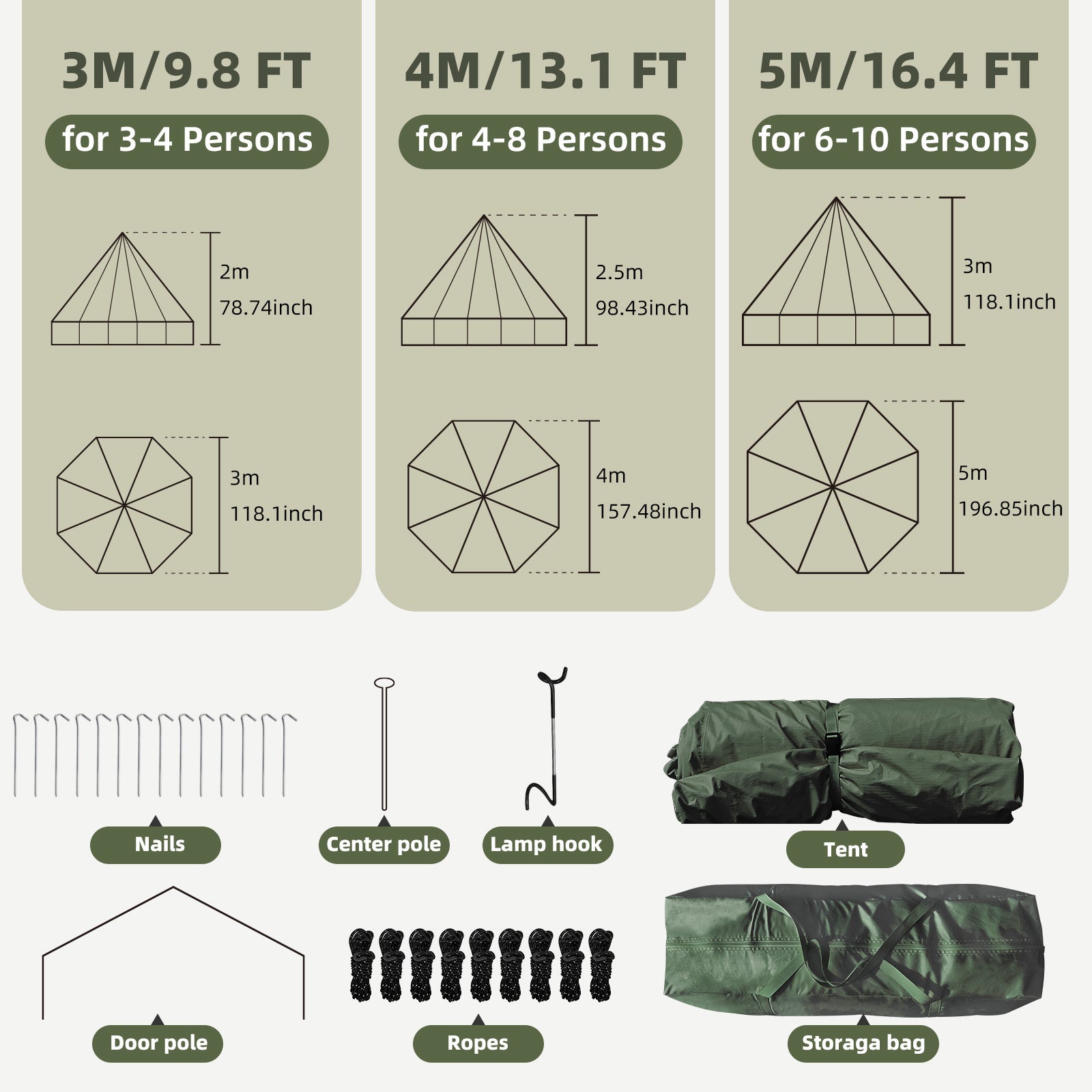 HOMREST Bell Tent for Family Camping, 16.4 FT Yurt Tent with Stove Jack, 4 Season Oxford Tents for Outdoor Party, Hot Tent Shelter Fits 3-4 People