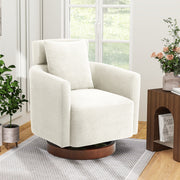 HOMREST Swivel Accent Chair, Ergonomic Adjustable Backrest Barrel Chair with 360° Rotation, Thick Velvet Cushion and Solid Wood Frame, Beige for Living Room, Bedroom, Office