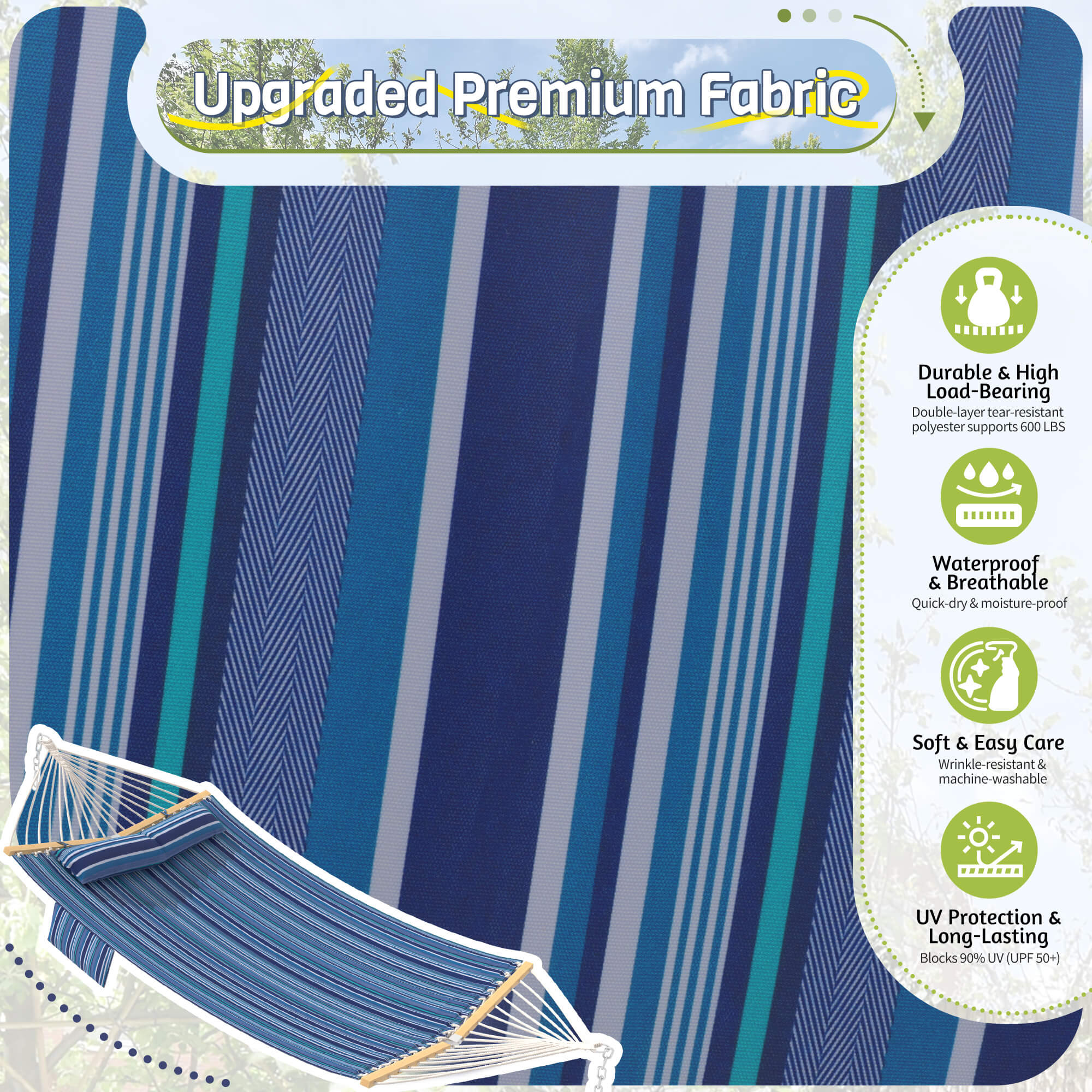 HOMREST Modern Portable Hammock, Outdoor Rope Hammock for Backyard, Beach & Camping, Blue Stripes