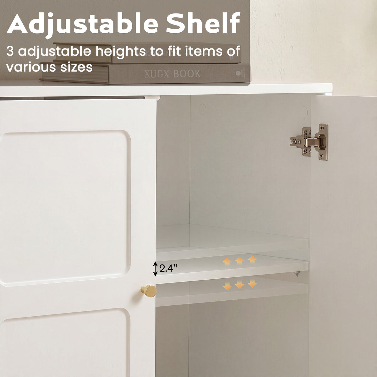 HOMREST Storage Cabinet with 4 Doors and Adjustable Shelves, Sideboard, White