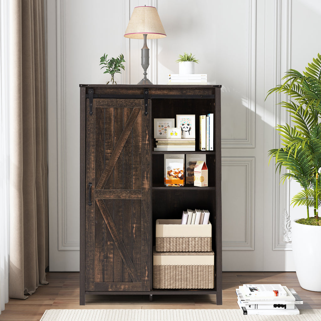HOMREST Farmhouse 48" Tall Chest of Drawers, Wooden Closet Dresser with Sliding Barn Door, Storage Organizer Dresser for Living Room, Hallway, Antique
