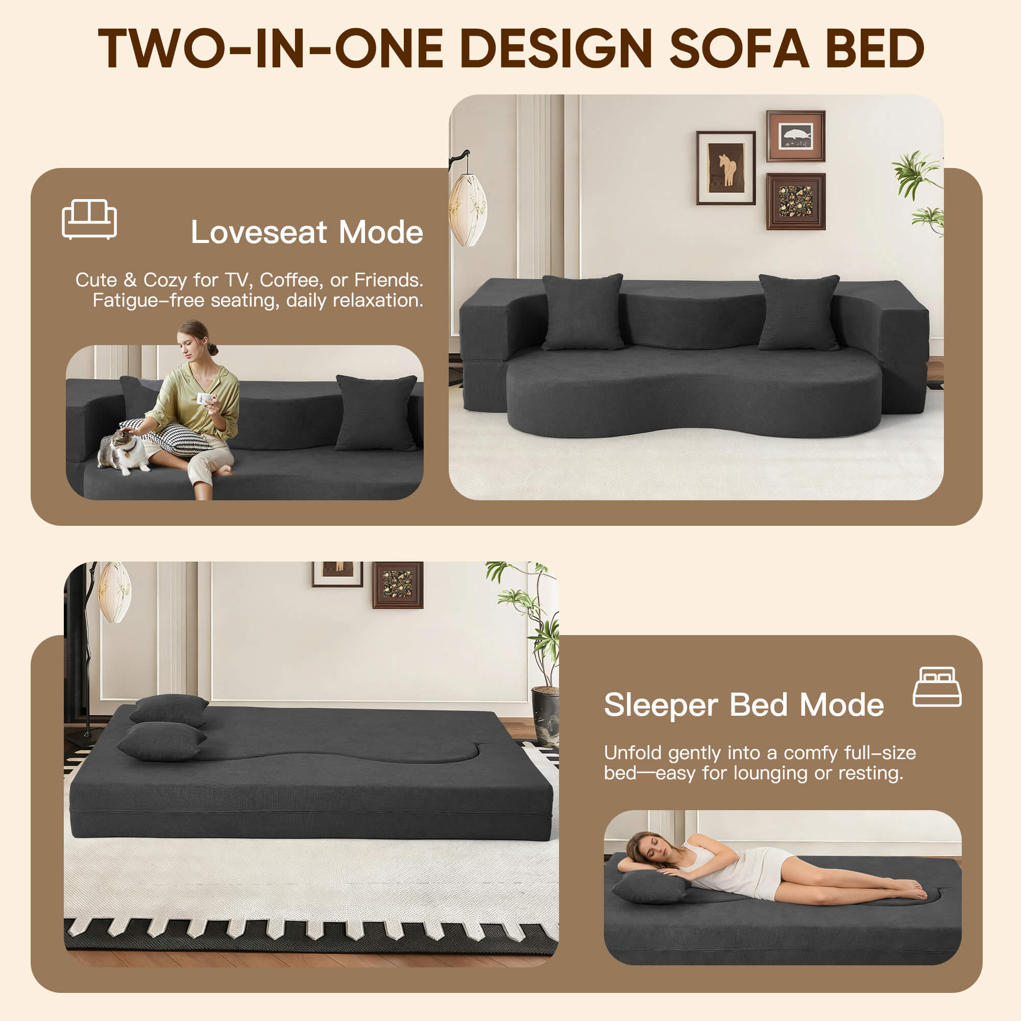 HOMREST Folding Sofa Bed, Floor Sofa Couch, Convertible Sofa Bed With High Density Foam, Foldable Floor Couch Bed