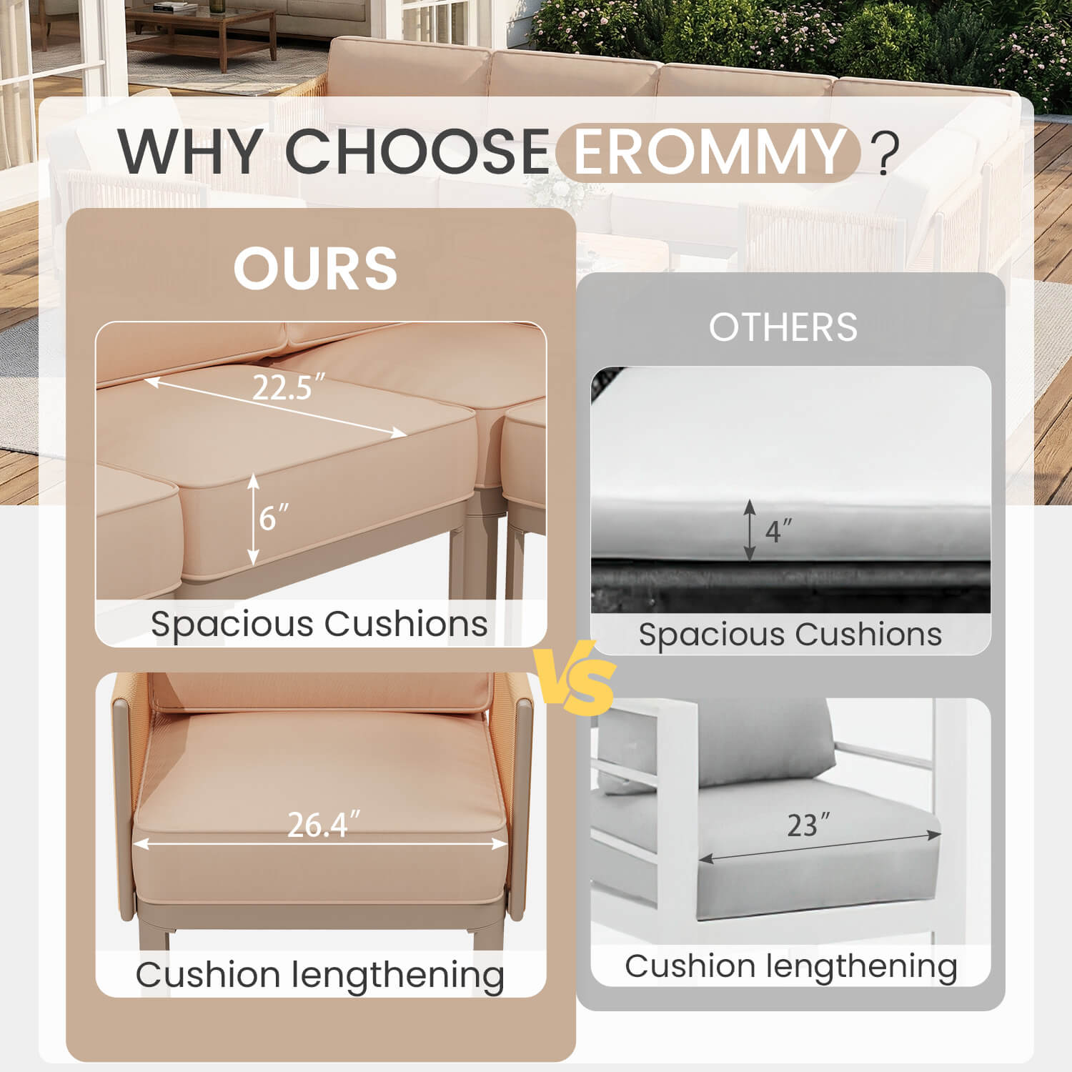 HOMREST 7 Pieces Patio Sectional Furniture Set, Aluminum Frame Outdoor Conversation Set with Single seat, 6" Thick Cushions & Coffee Table, Beige