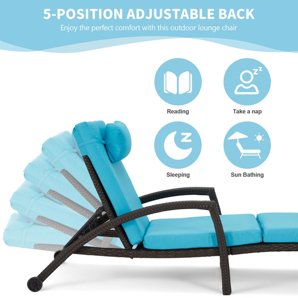 Chaise Lounge Chairs for Outside, PE Rattan Wicker Patio Pool Lounge Chair with Arm, Cushion for Poolside Beach