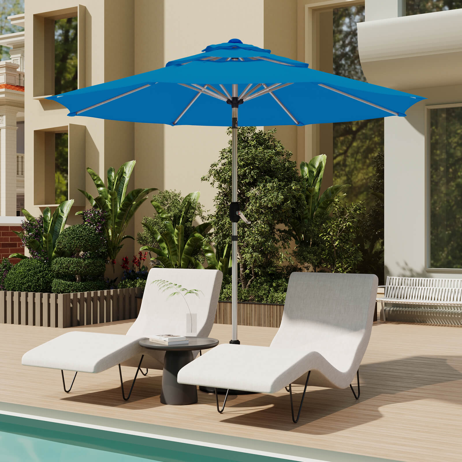 Homrest 9FT 3-Tier Aluminum Patio Umbrella, Fade-Resistant with Push Tilt, 8 Sturdy Aluminum Ribs,Royal Blue