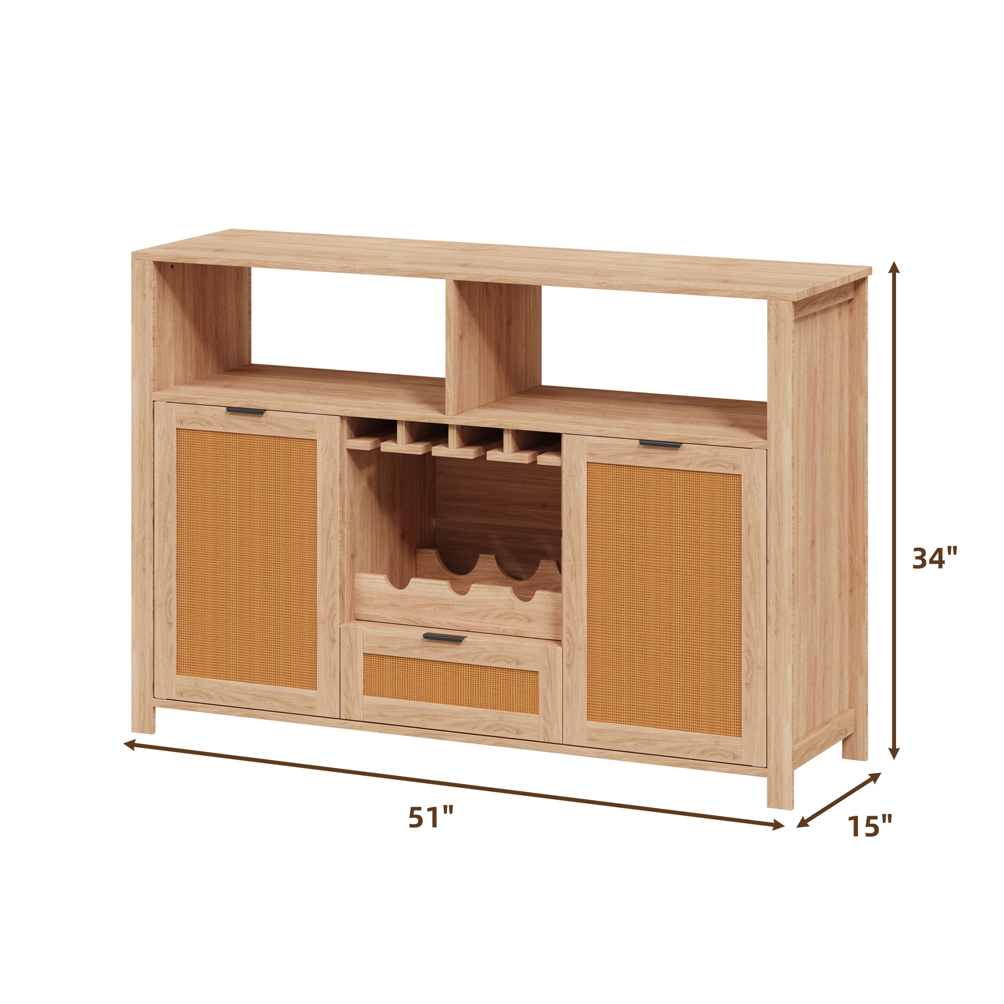 HOMREST Farmhouse Bar Cabinet with Storage, Wine Racks and Drawers for Dining Room and Living Room,Beige