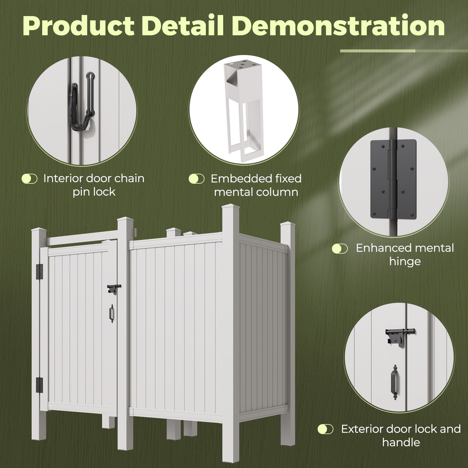 HOMREST 80"H x 80.75"W x 45.75"L White PVC Outdoor Shower Enclosure with Door, Weatherproof Privacy Stall for Pool & Beach, Durable Vinyl Construction(Flat-panel with changing room)