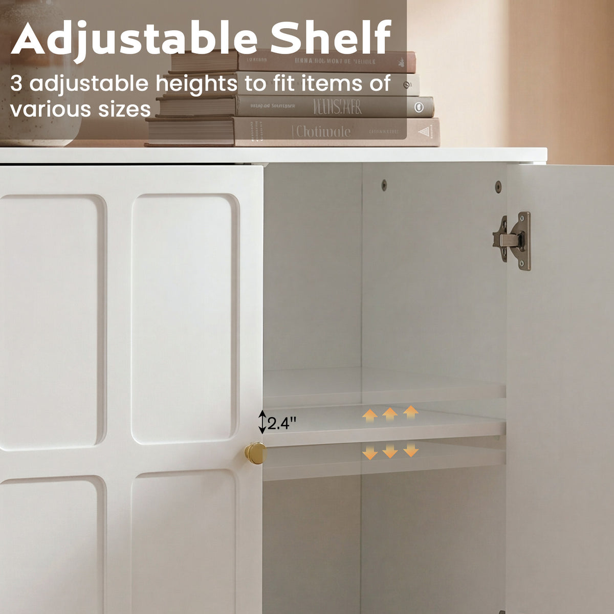 HOMREST Storage Cabinet with 2 Doors and Adjustable Shelves, Sideboard, White