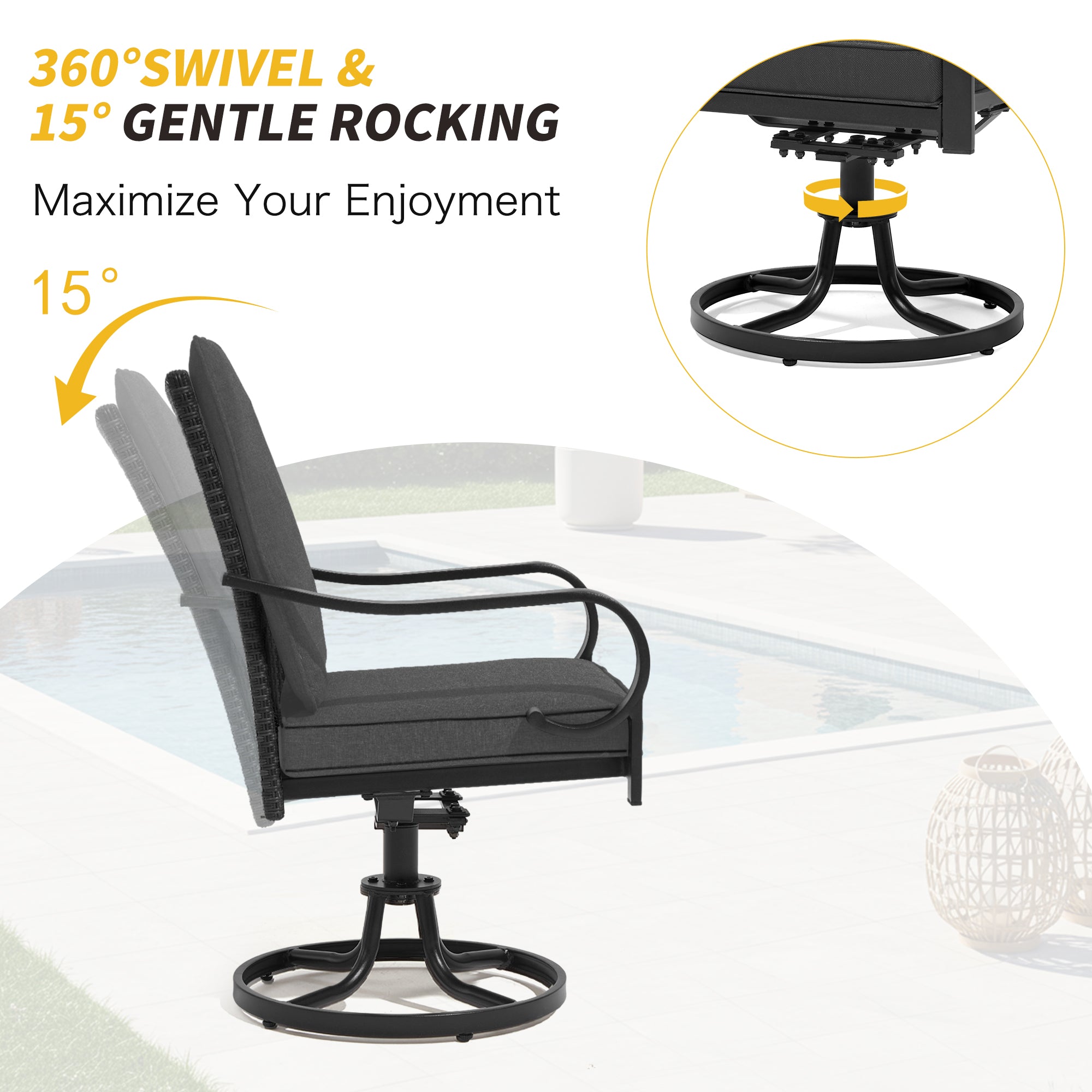 HOMREST Patio Swivel Chairs Set of 2 with Full Rattan Backrest, Gray