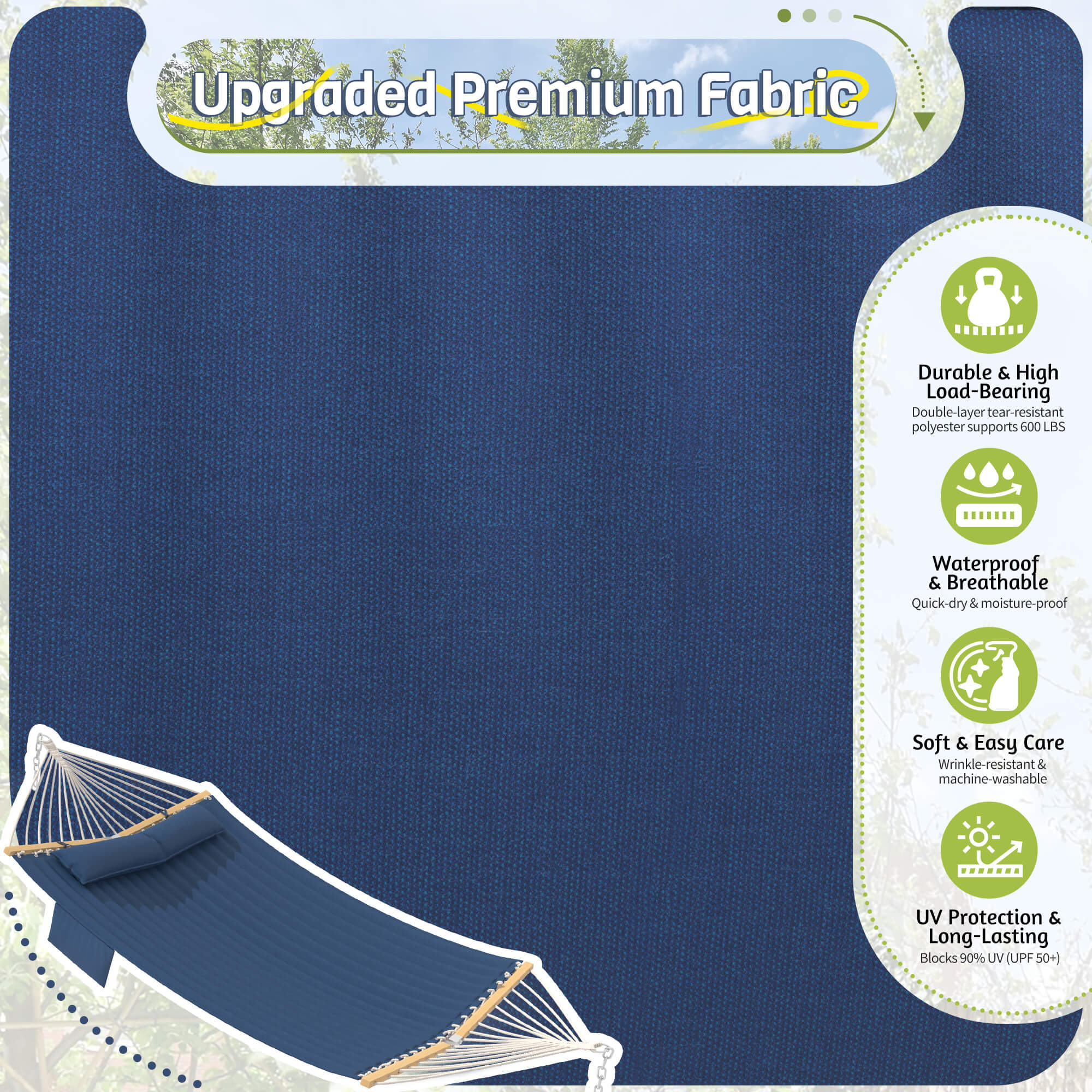 HOMREST Modern Portable Hammock, Outdoor Rope Hammock for Backyard, Beach & Camping, Navy Blue
