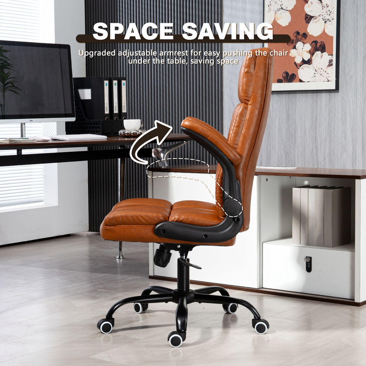 HOMREST Executive Office Chair, PU Leather Ergonomic Comfy Desk Chair, Brown