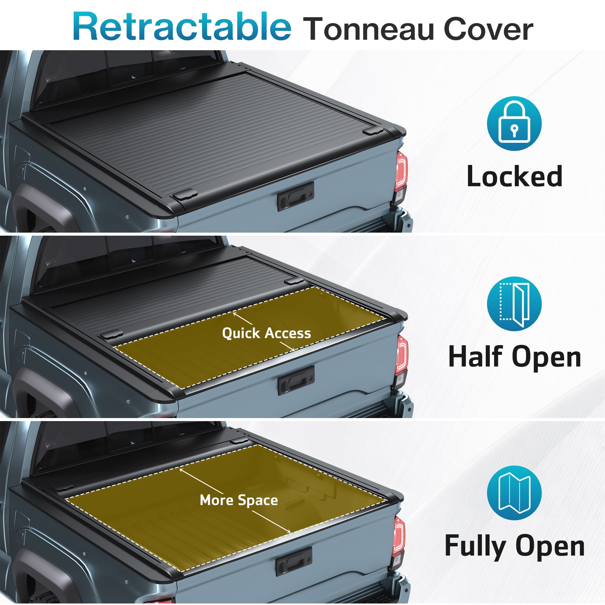 HOMREST Retractable Hard Truck Bed Tonneau Cover for 2016-2026 Toyota Tacoma 5 Ft(60'') with Double Key Lock & LED Light,Aluminum Matte Black