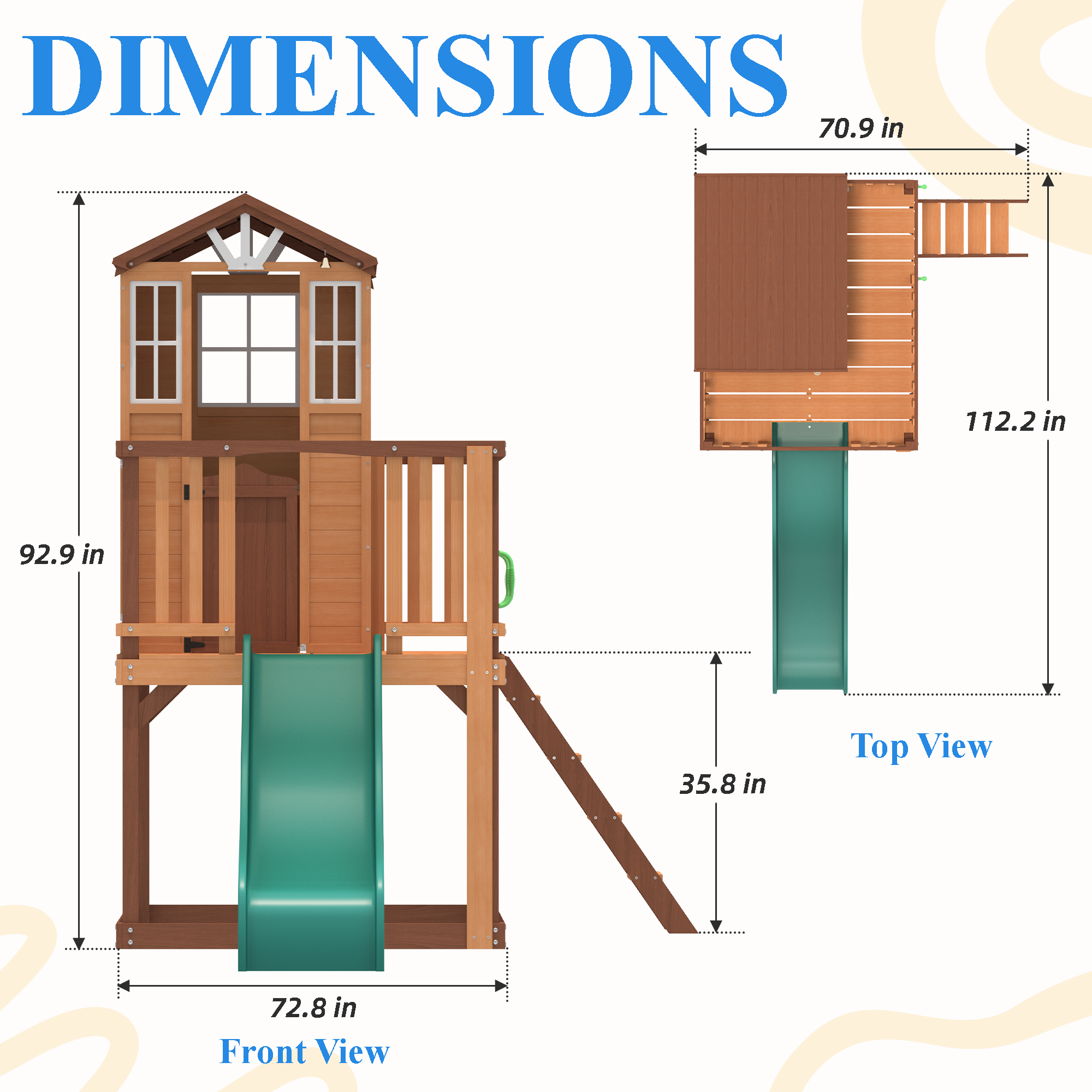 Homrest  Outdoor Wooden Playhouse for Kids - Fir Tree House with Slide, Climbing Ladder & Play Kitchen | Ages 4-8, Wood