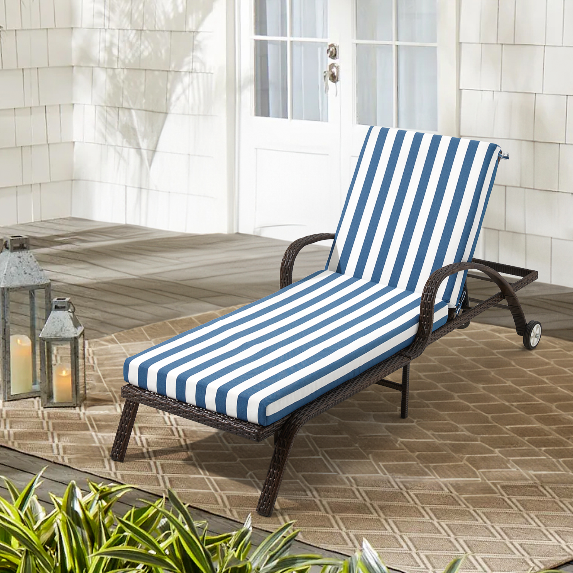 HOMREST Outdoor Lounge Chair Cushion Replacement, Blue Stripes