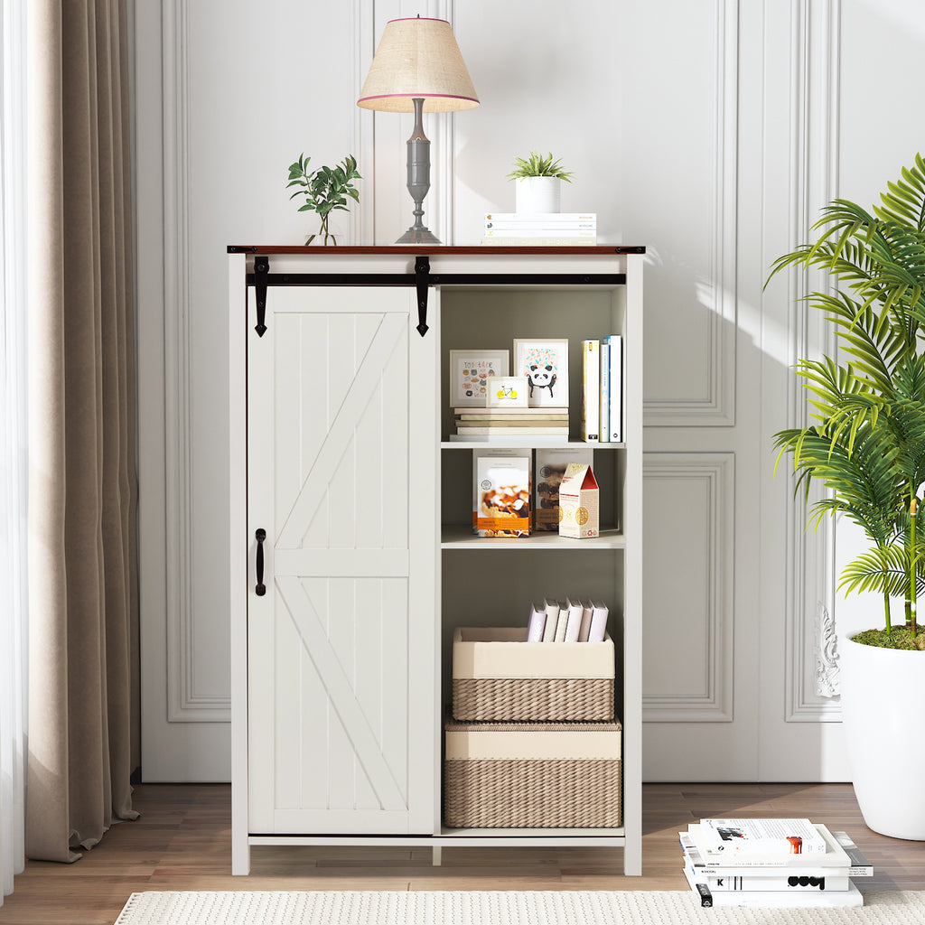 HOMREST Farmhouse 48" Tall Chest of Drawers, Wooden Closet Dresser with Sliding Barn Door, Storage Organizer Dresser for Living Room, Hallway, White