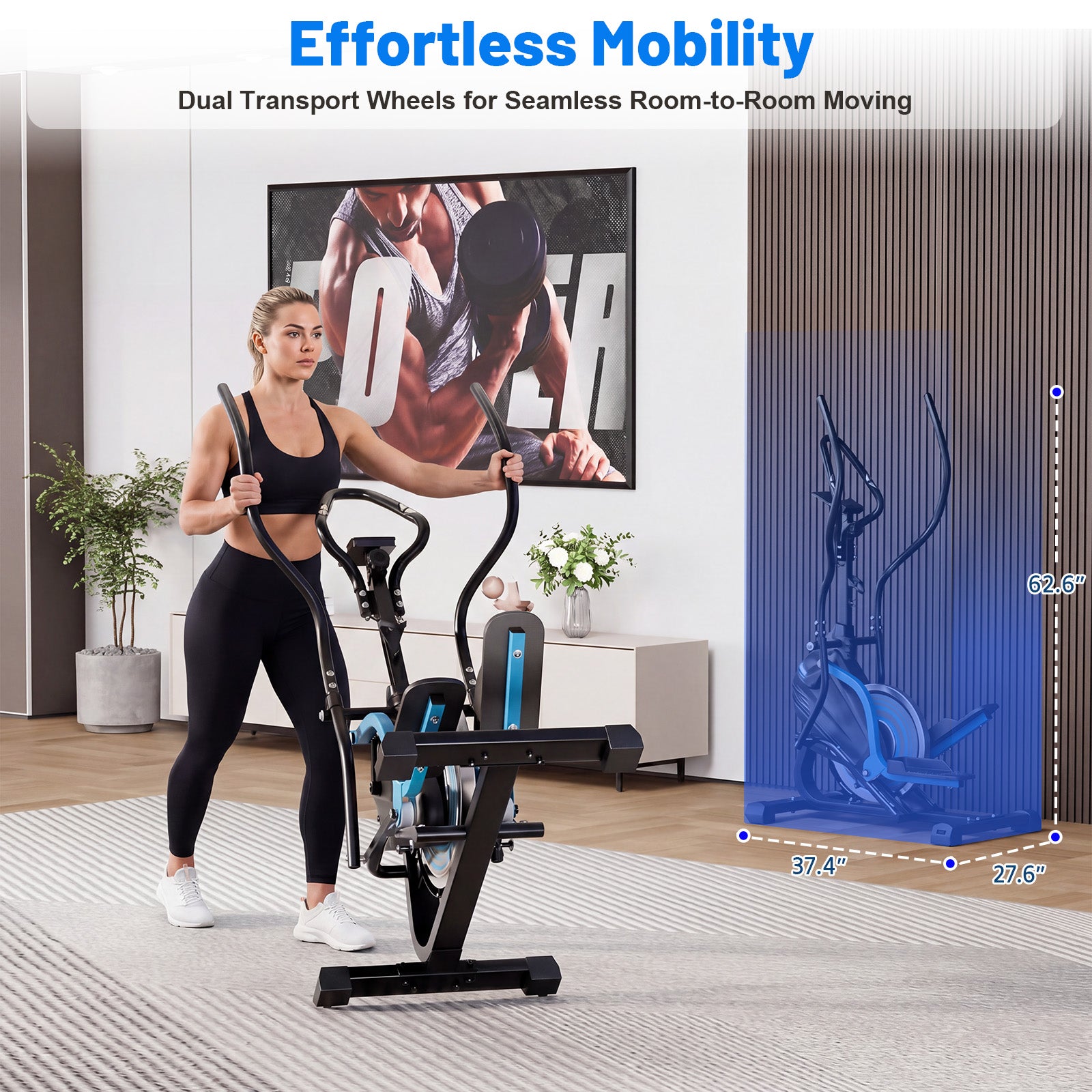 HOMREST 3-in-1 Elliptical Exercise Machine for Home, Cardio Climber & Stair Stepper with 18LB Flywheel, 16-Level Magnetic Resistance, 15.5” Stride, 300LB Capacity, Quiet Compact Trainer