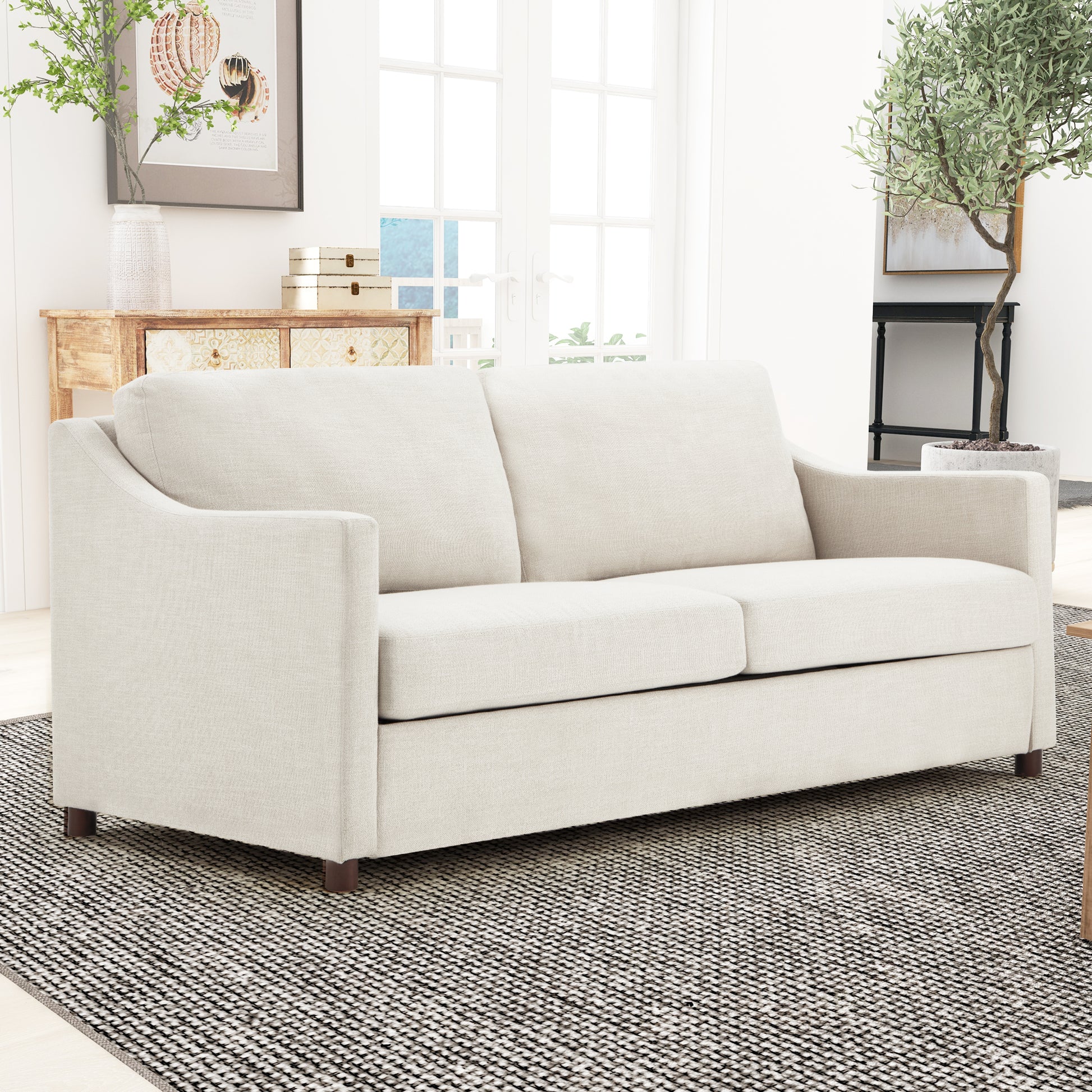 Loveseat Sofa, Upholstered Couch with Removable Cover for Living Room, Beige | Homrest Furniture