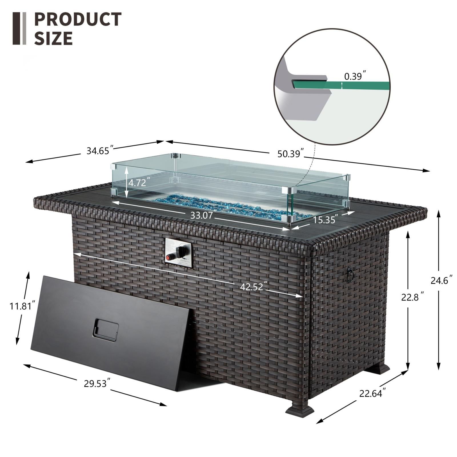 Product dimensions of Homrest outdoor fire pit table
