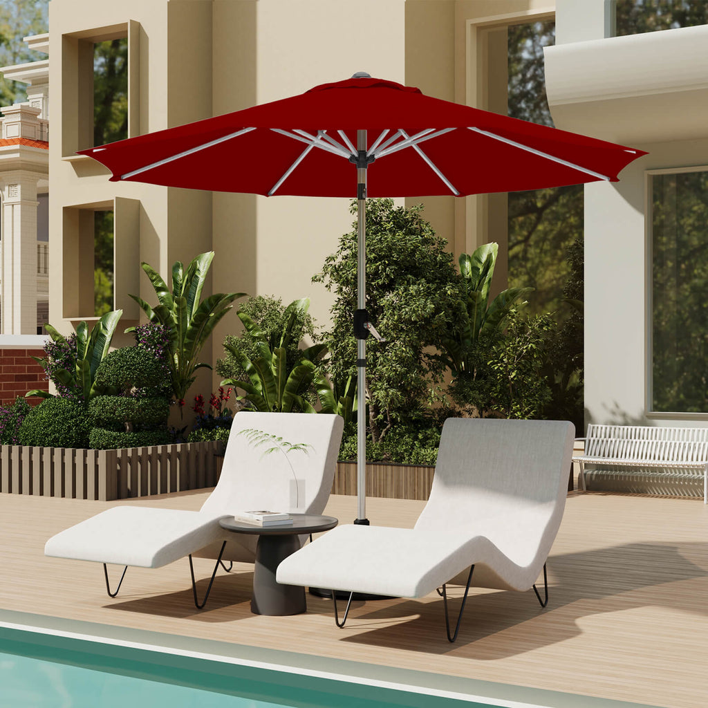 Homrest 9FT Aluminum Patio Umbrella, Fade-Resistant with Push Tilt, 8 Sturdy Aluminum Ribs Burgundy