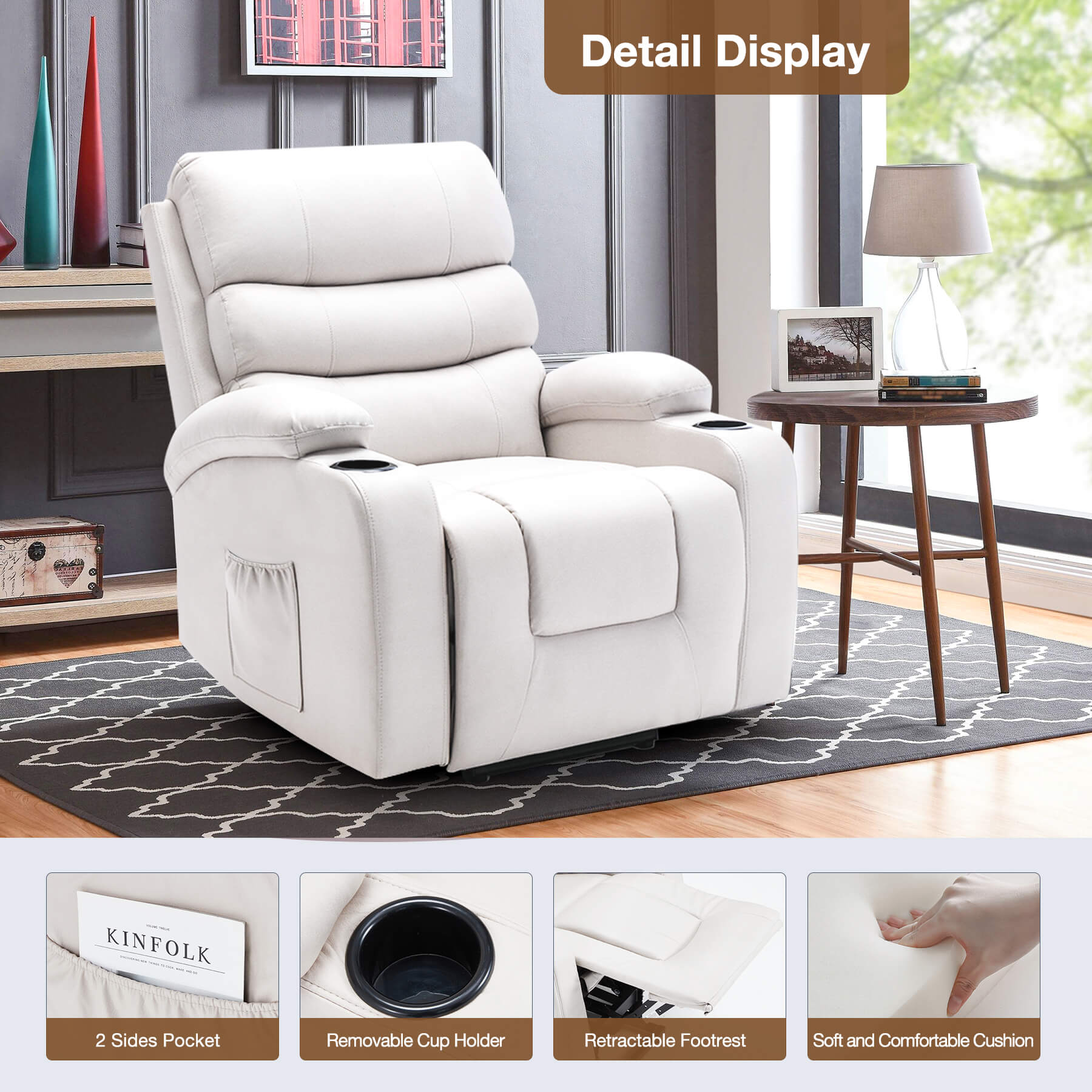 Homrest Power Lift Recliner Chair for Elderly with Massage & Heat, Beige White