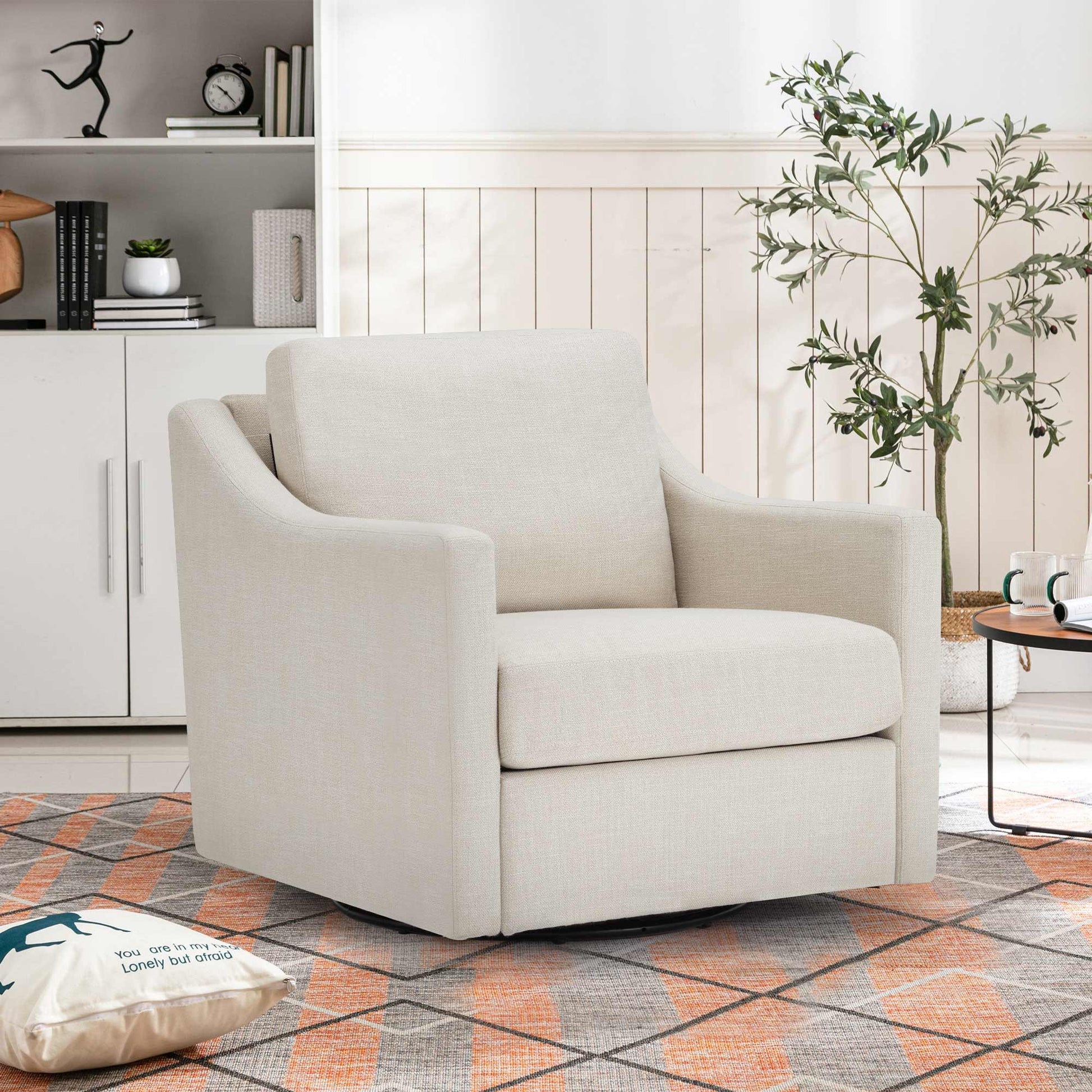 Swivel Accent Chair,Linen Fabric Armchair w/Removable Cover for Living Room, Beige