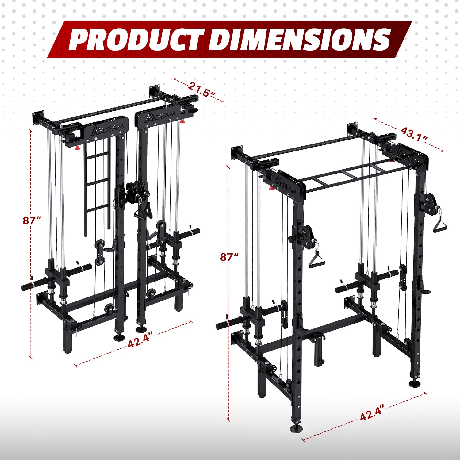 HOMREST Folding Squat Rack, Wall Mounted Power Rack with Cable Crossover Machine & LAT Pull Down Multi-Function Space-Saving Power Cage, Black