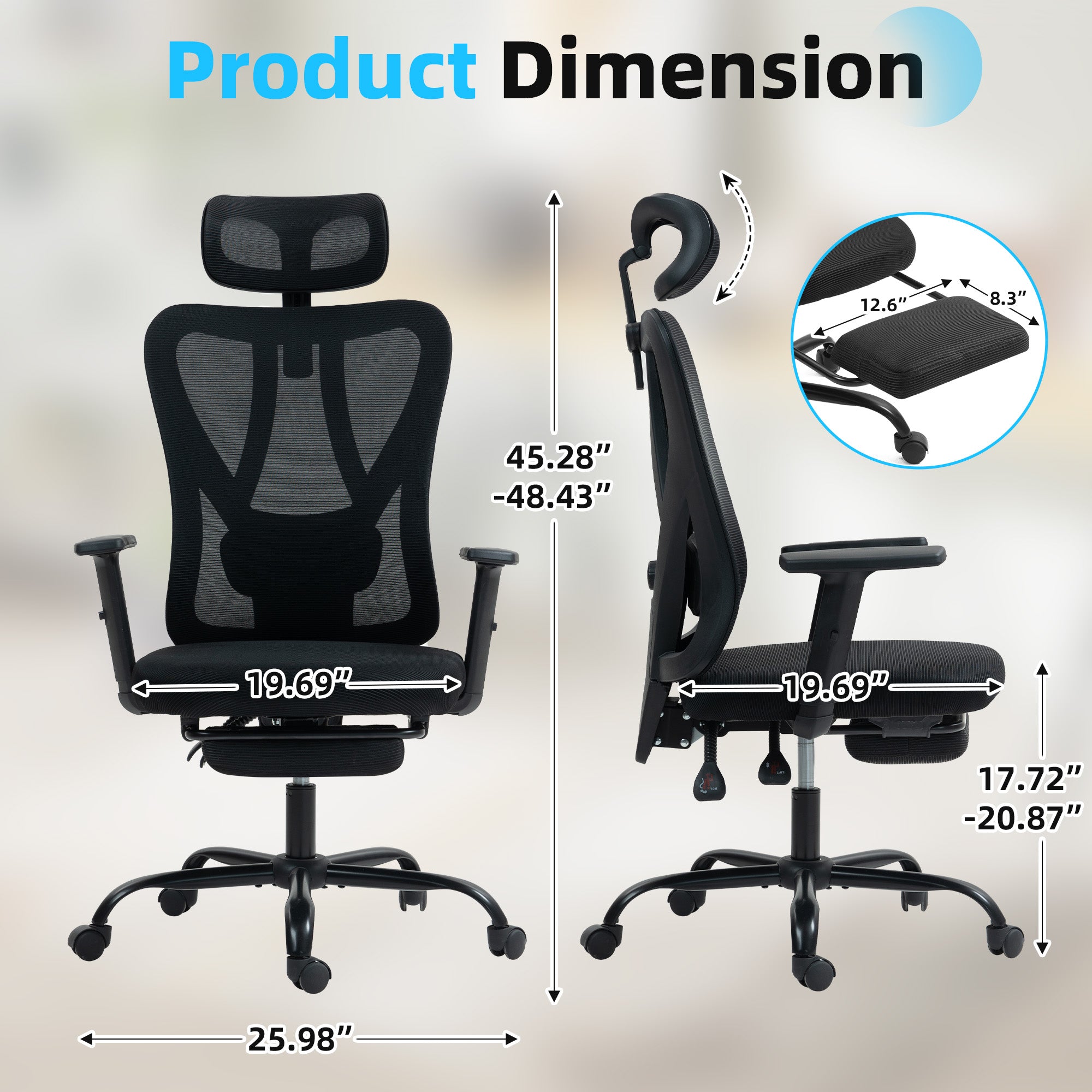 Homrest High-Back Ergonomic Mesh Office Chair with Footrest – Black