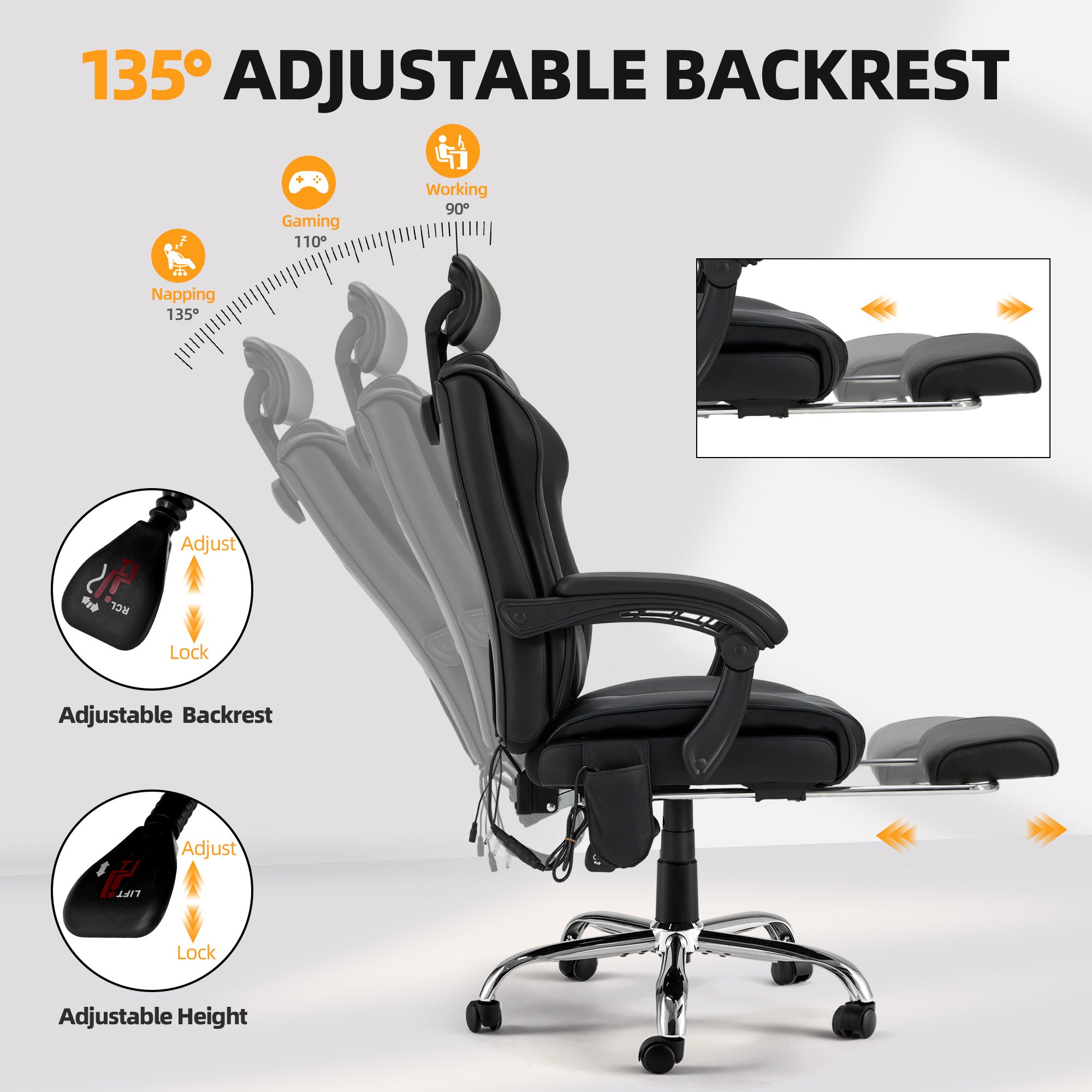 Homrest Office Chair for 400 lb Person, Big and Tall  Office Chair with Lumbar Support - Black