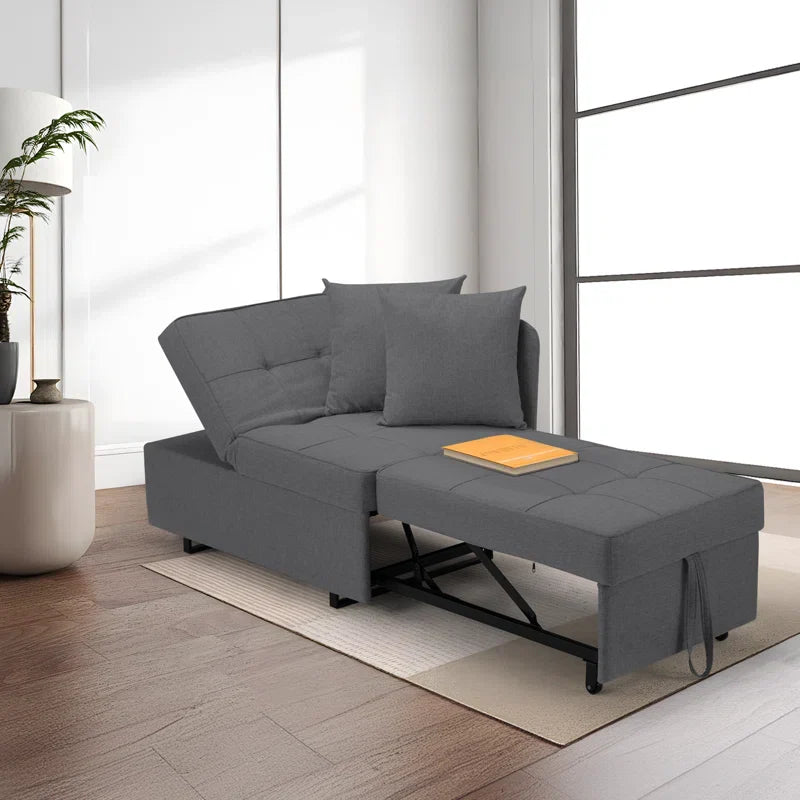 HOMREST 3 IN 1 Futon Sofa Bed Convertible Recliner Lounge for Living Room with Reclining Backrest, Linen, Dark Gray