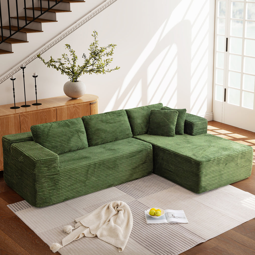 HOMREST 106 inch Cloud Sectional Couch with Chaise Lounge for Living Room, Corduroy Fabric, Green