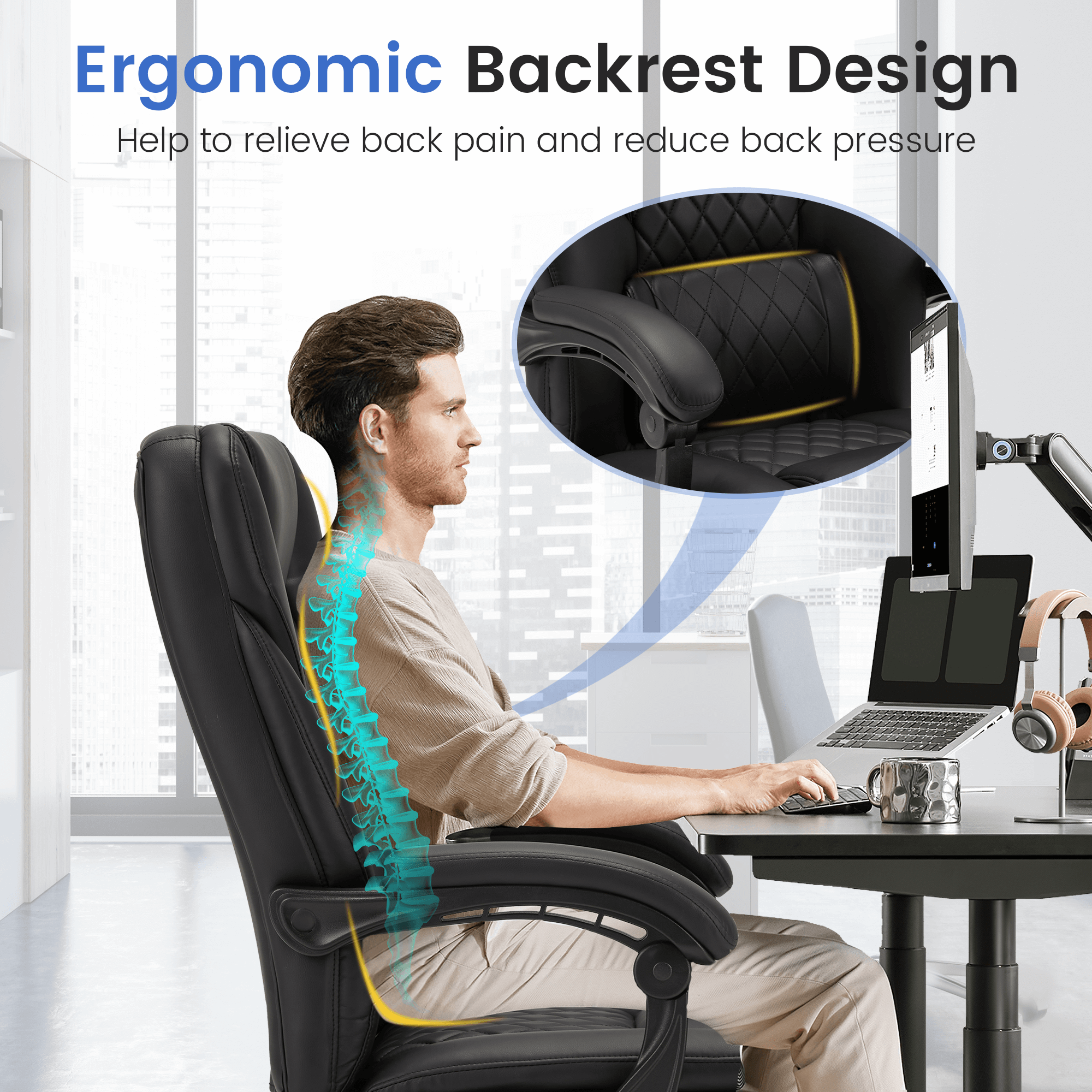Homrest Executive Office Chair, Ergonomic Office Chair with Lumbar Support Black