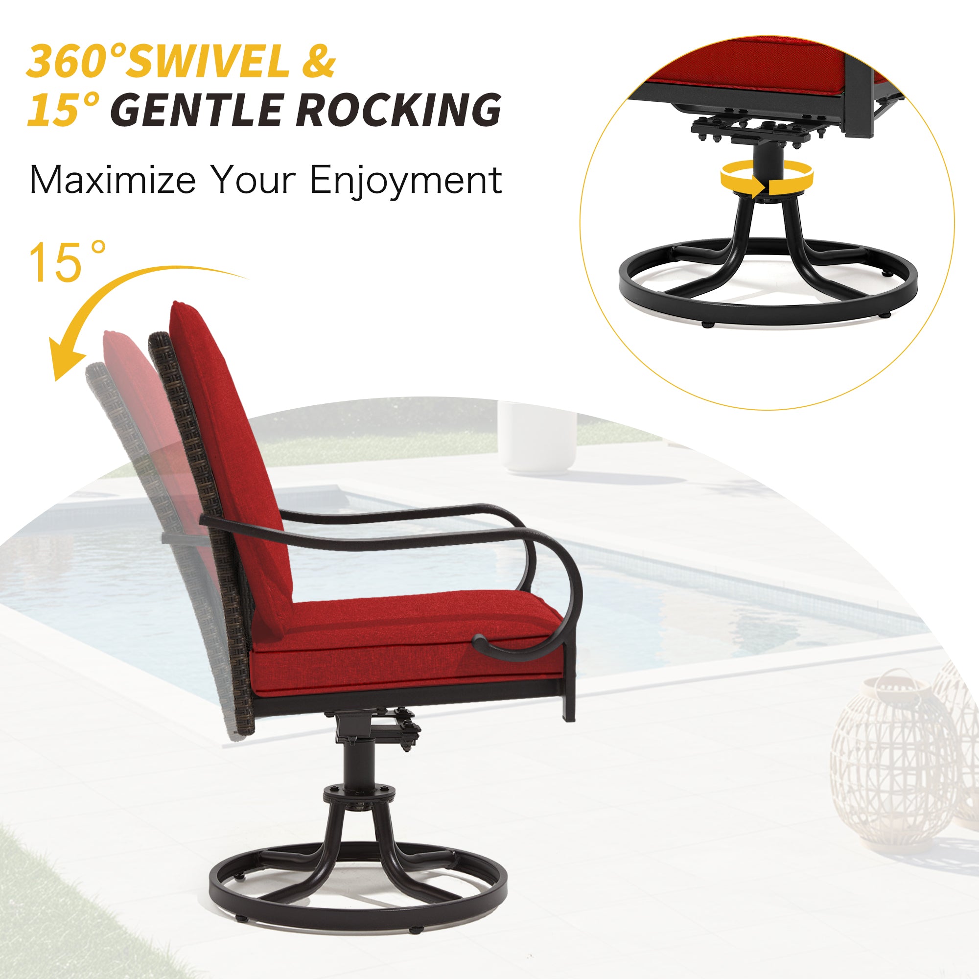 HOMREST Patio Swivel Chairs Set of 2 with Full Rattan Backrest, Red