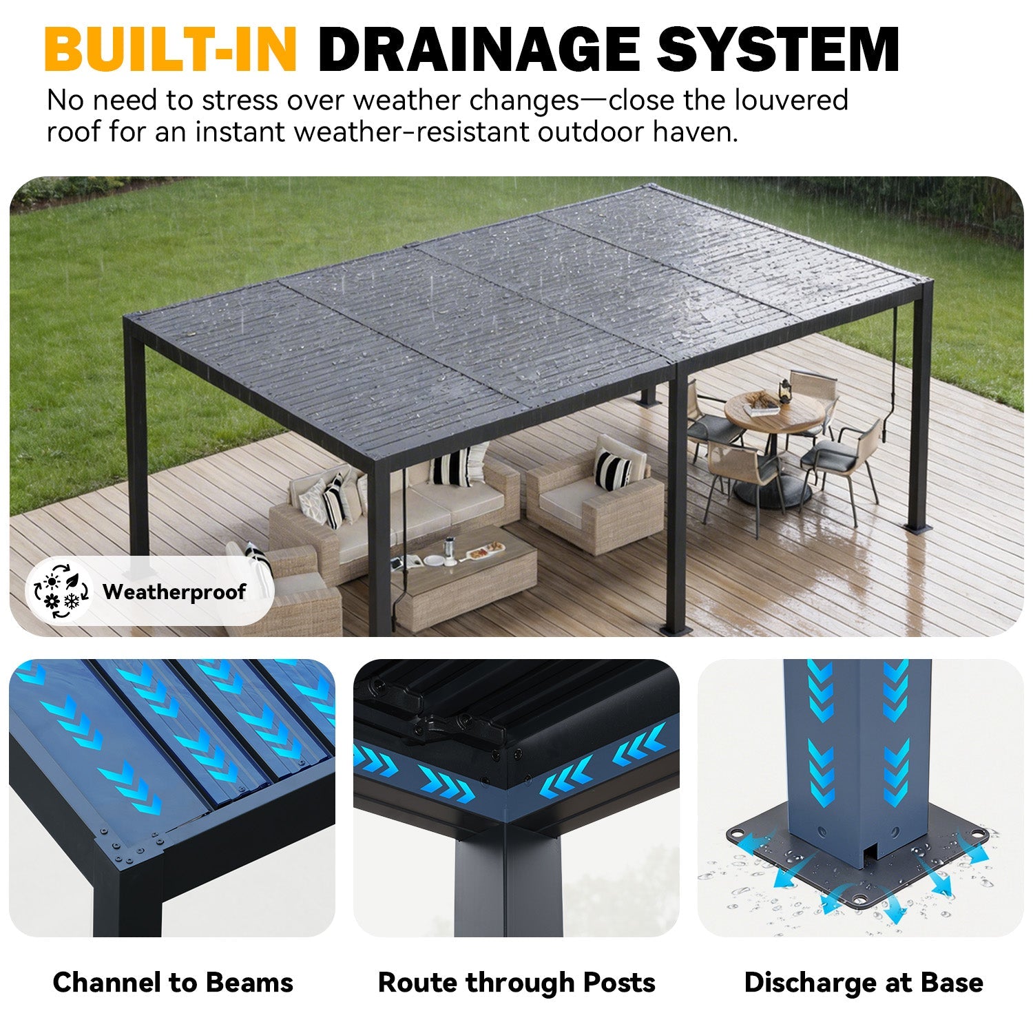 HOMREST Pergola Louvered 12x20, Aluminum Hardtop Pergola with Adjustable Roof for Sun & Rain Shade, Outdoor Gazebo with Integrated Drainage System, Modern Rustproof Patio Canopy Carport