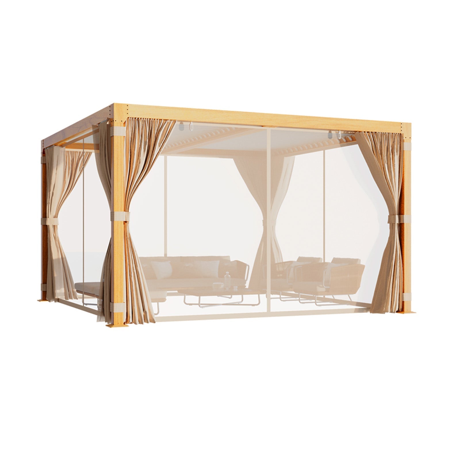 HOMREST Louvered Pergola 12x12 Outdoor Hard Top Pergola with Aluminum Frame and Adjustable Metal Rainproof Roof for Garden & Patio, Curtains and Netting Included, Wood Grain