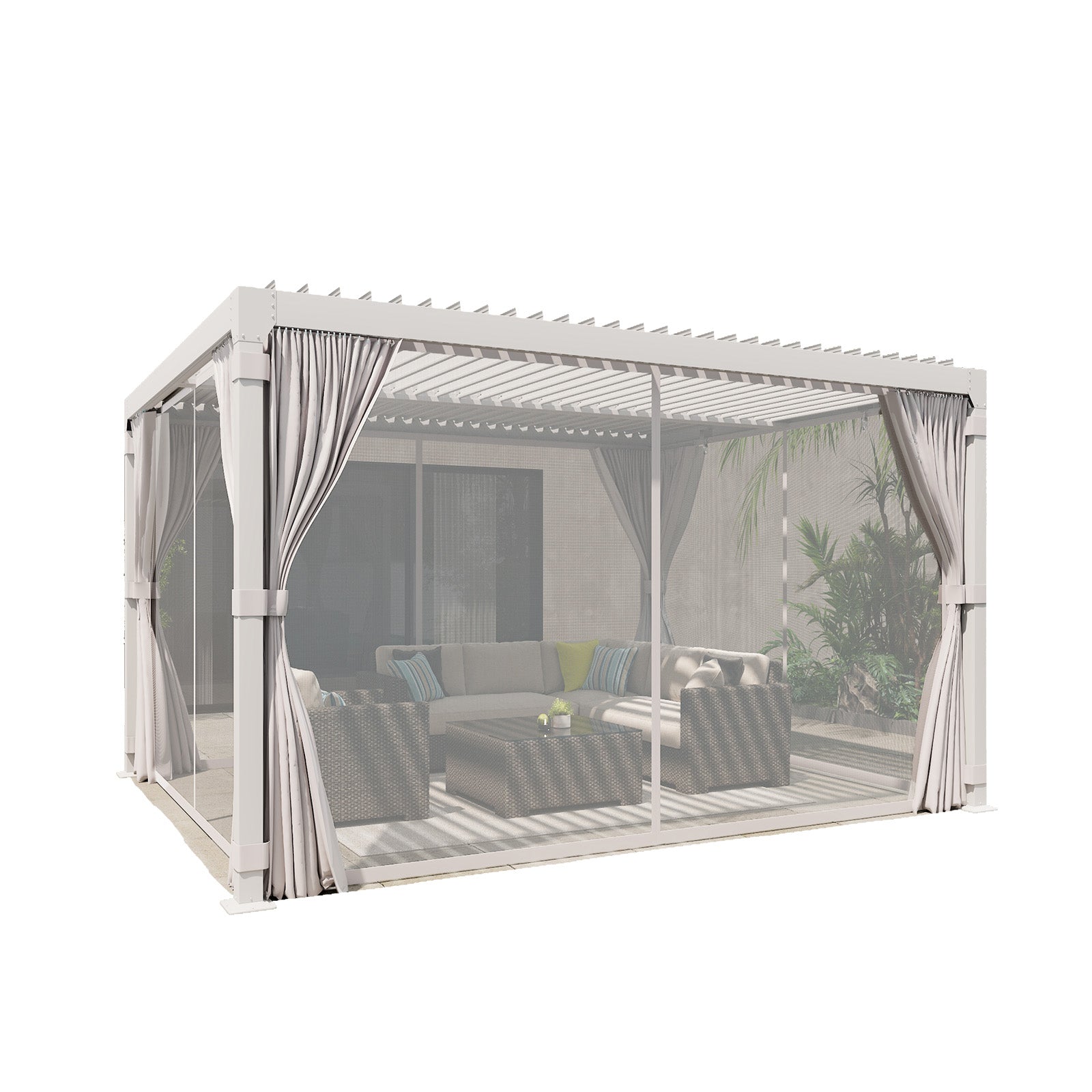 HOMREST Louvered Pergola 12x12 Outdoor Hard Top Pergola with Aluminum Frame and Adjustable Metal Rainproof Roof for Garden & Patio, Curtains and Netting Included, White