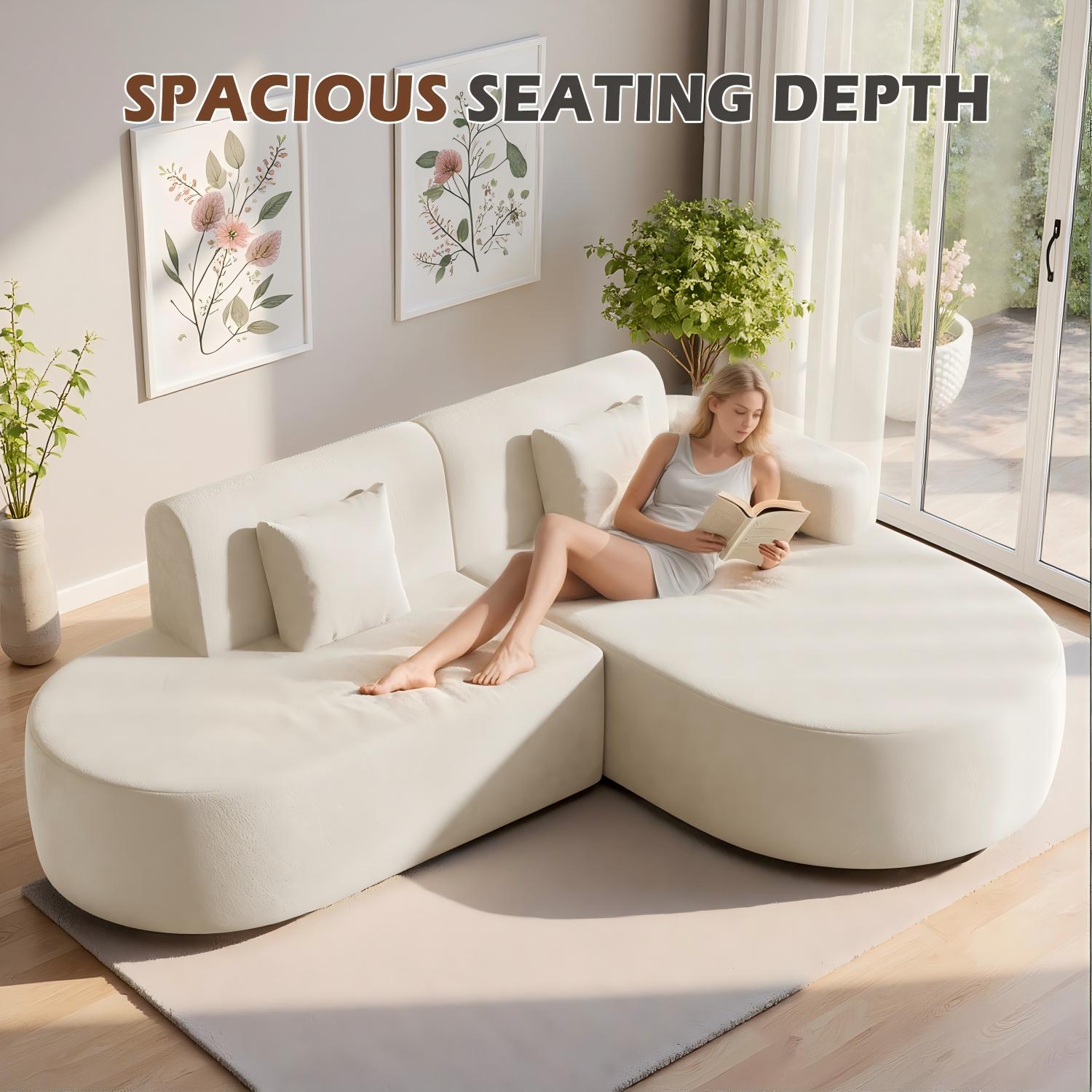 HOMREST Modern L-Shape Sectional Sofa with Chaise Lounge,Boneless L Shape Sofa with Deep Seat, Beige