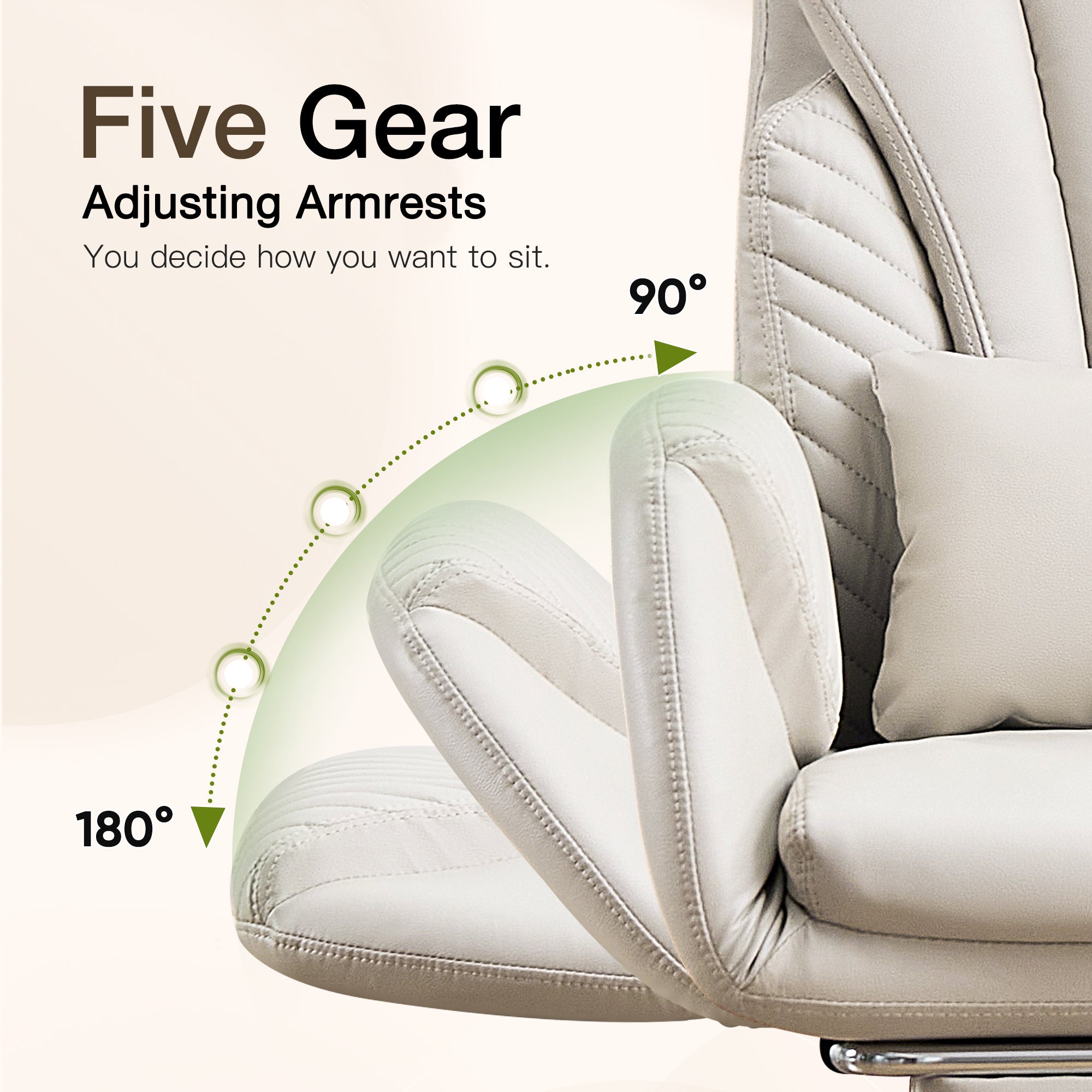 HOMREST Modern Cross Legged Office Chair with Footrest,Leather Ergonomic Executive Chair with Lumbar Pillow, Beige