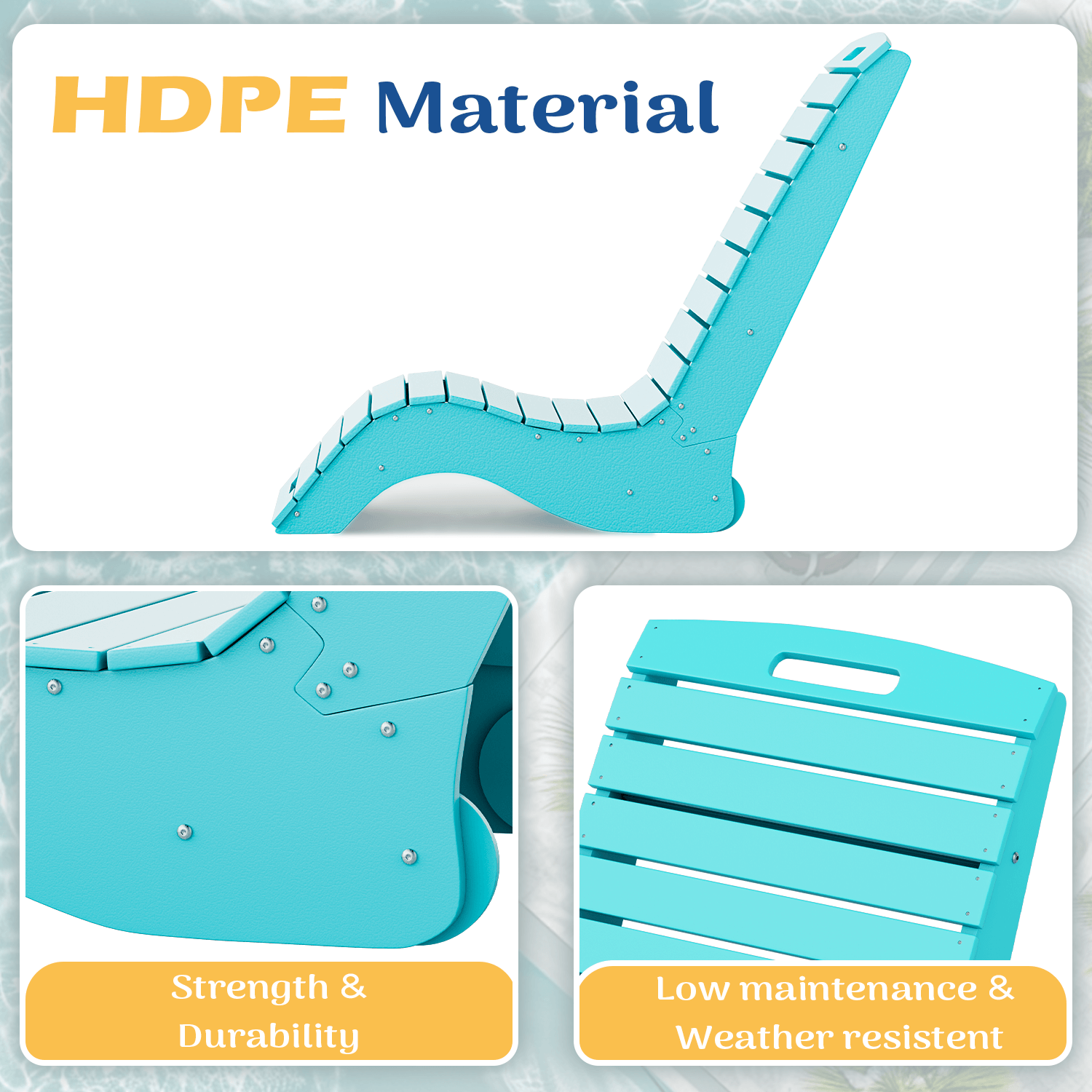 HOMREST HDPE Pool Lounge Chairs Set of 2, In-Pool Chaise with Wheels, S-Shaped, Blue