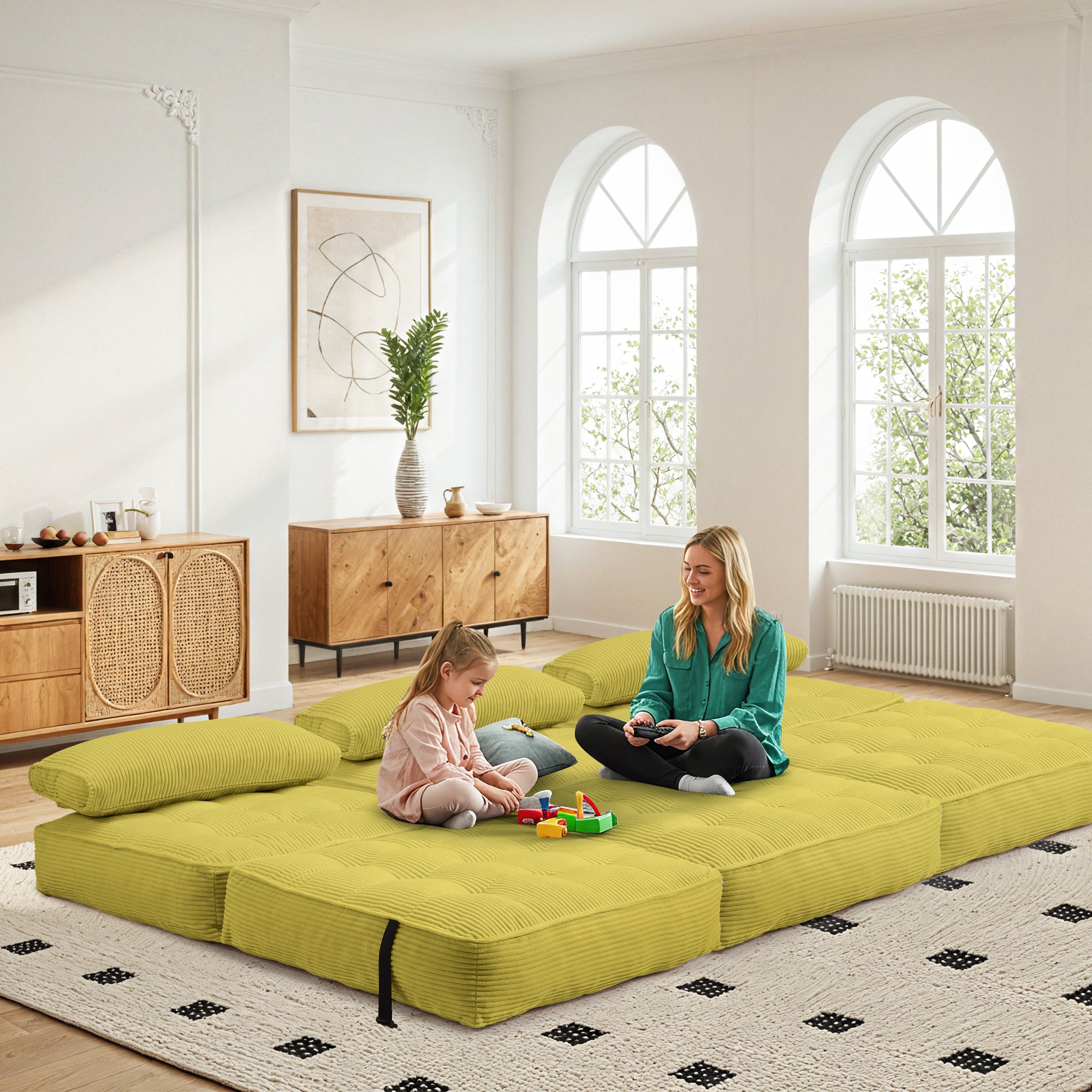 HOMREST 3-Piece Modular Sectional Sofa, Convertible Lounge Set – Foldable Couch Bed, Avocado Green