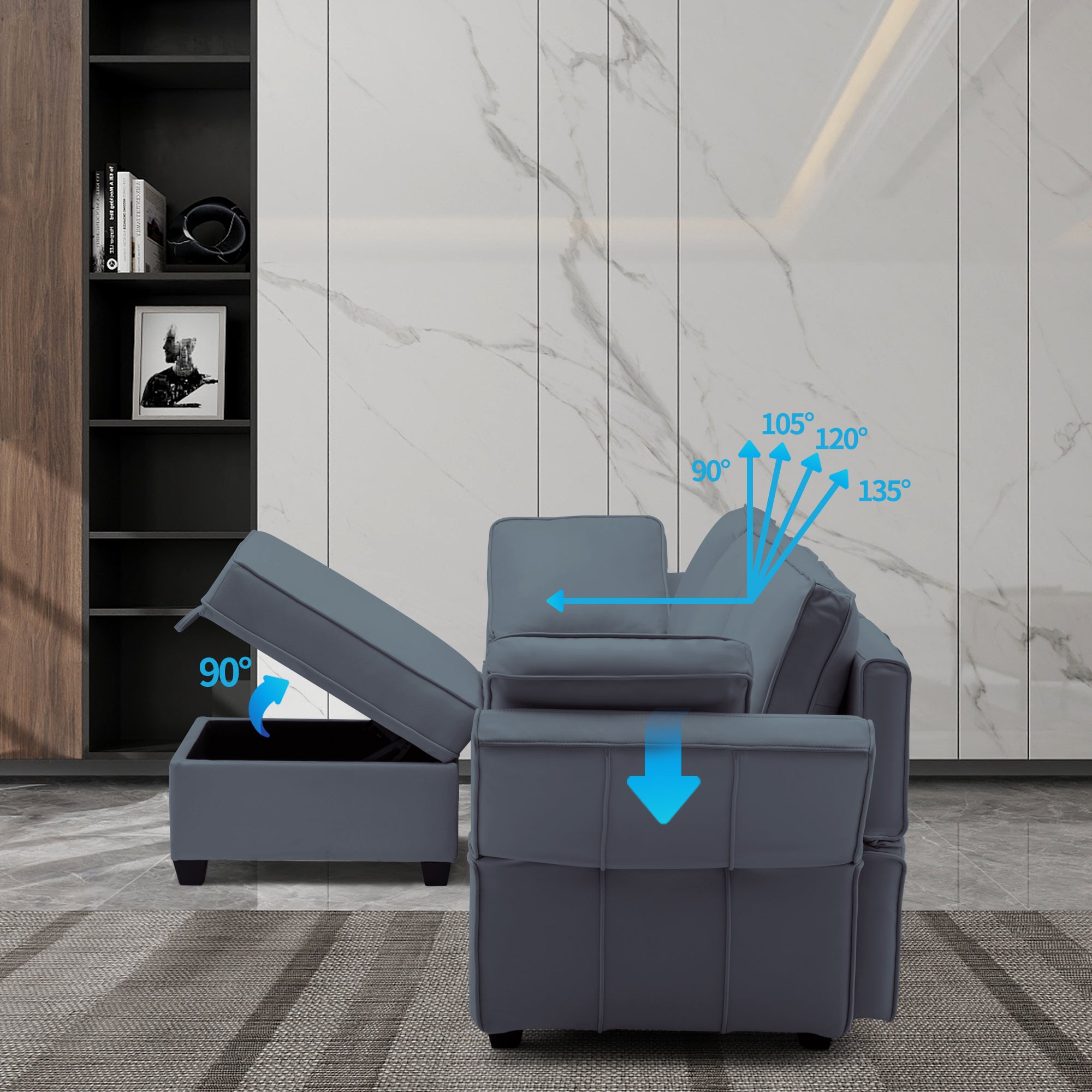 6-Seater Modular Sectional Sofa Reversible Sofa with Storage and Adjustable Backrest, Blue Gray | Homrest Furniture