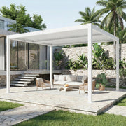 HOMREST 10' x 12' Outdoor Pergola with Adjustable Louvered Roof & Integrated Drainage, Heavy-Duty Metal Louvered Pergola for Patios, White