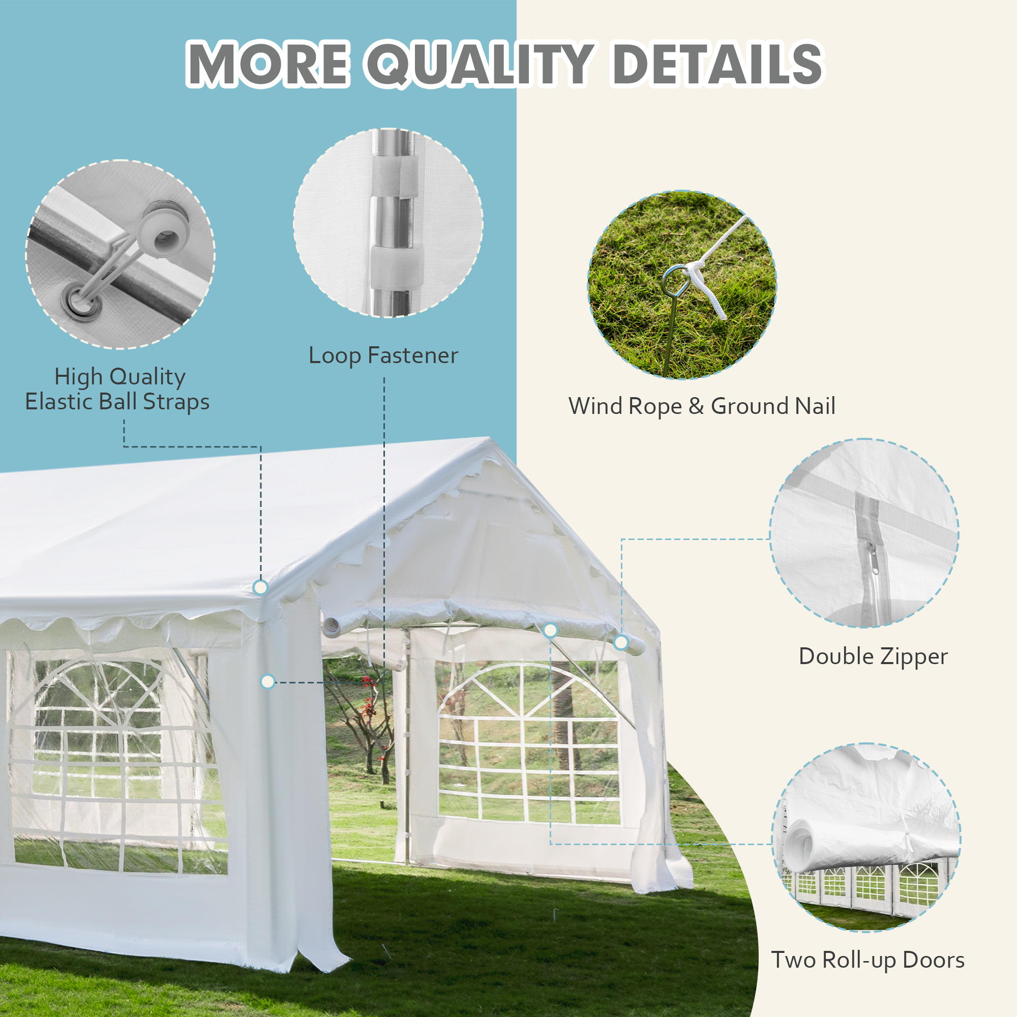 HOMREST 20x60ft Party Tent Outdoor Wedding Tent Heavy Duty Large Canopy Carport With Removable Sidewalls 2 Roll Up Doors 6 Storage Bags White