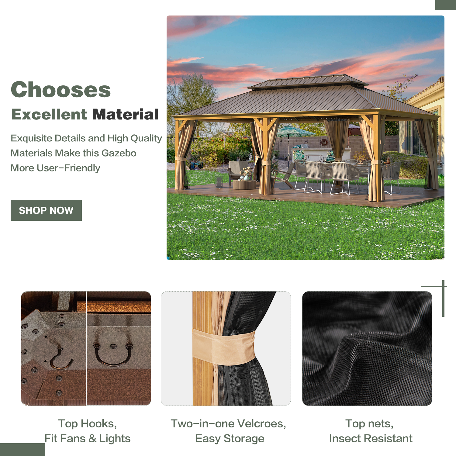 HOMREST 14X22 Hardtop Gazebo with Privacy Screen