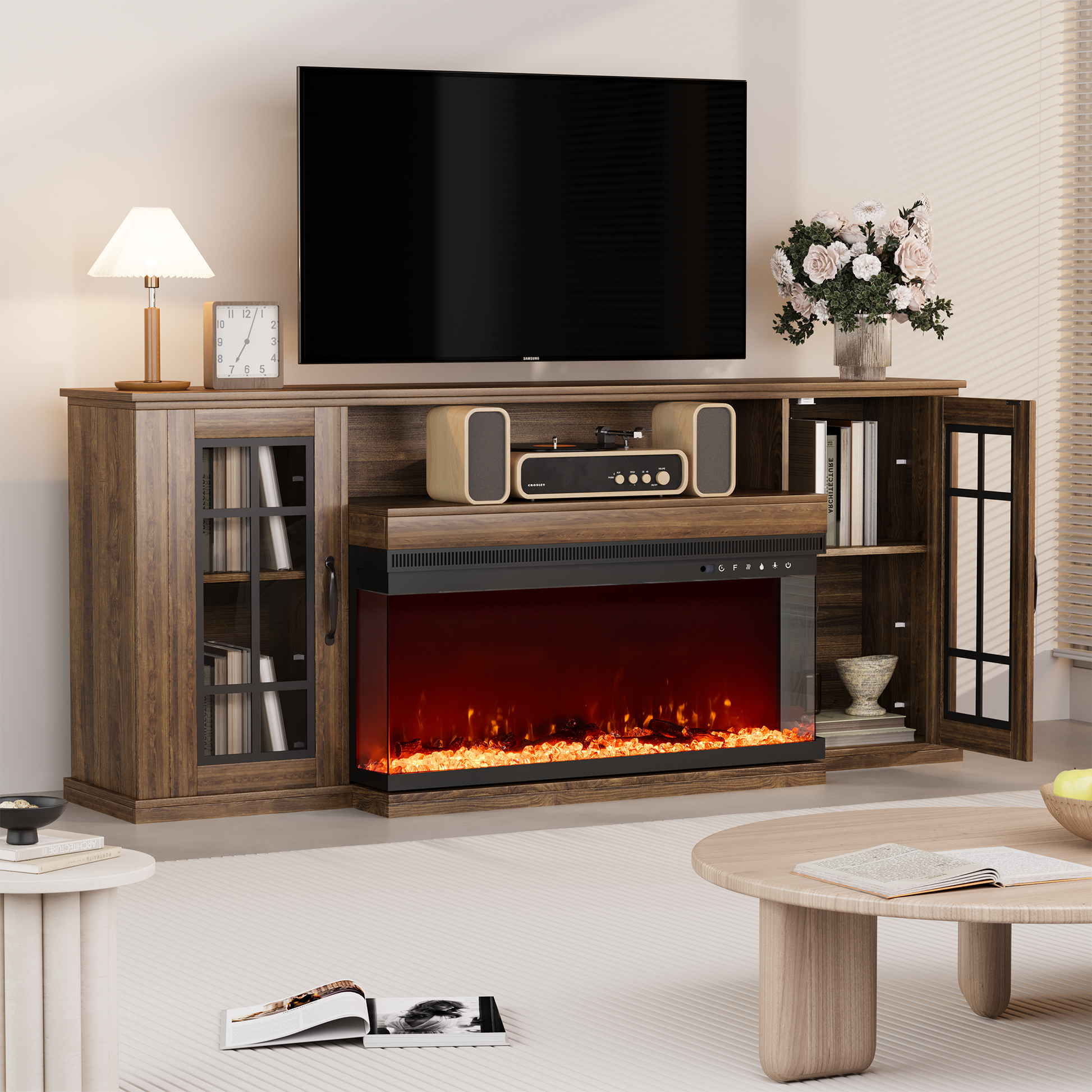 brown-tv-stand-with-fireplace​